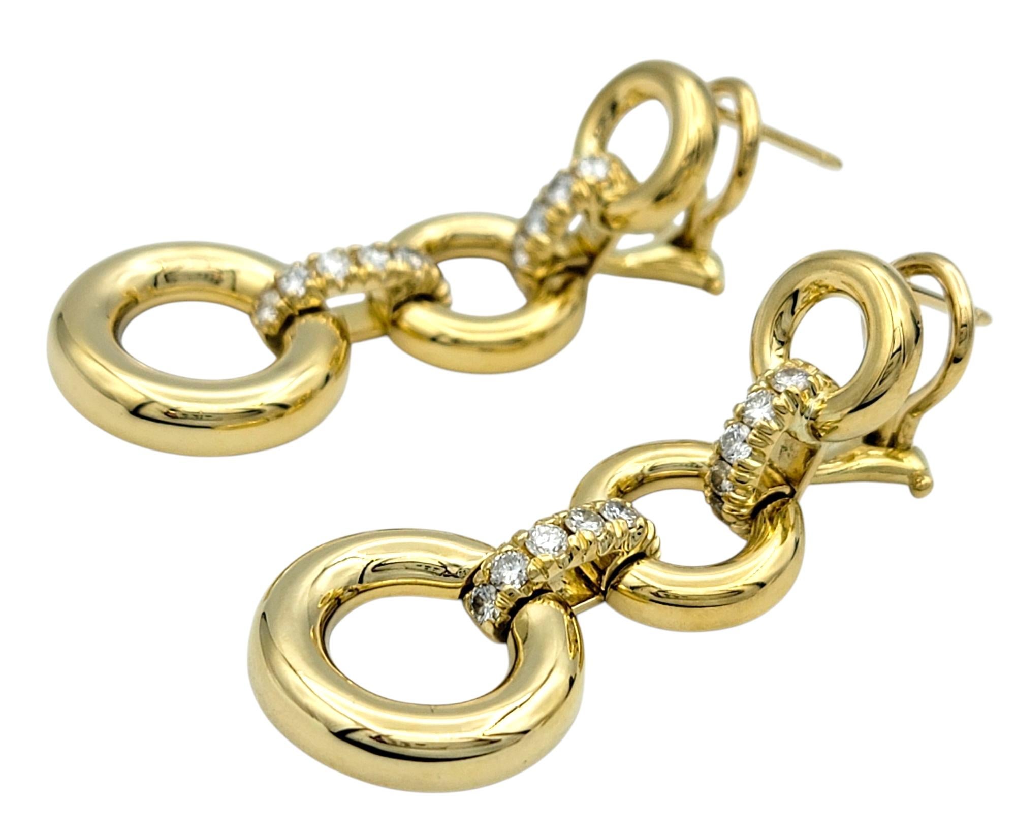 Round Cut Vintage Tiffany & Co. Diamond Open Circle Drop Earrings in 18 Karat Yellow Gold For Sale