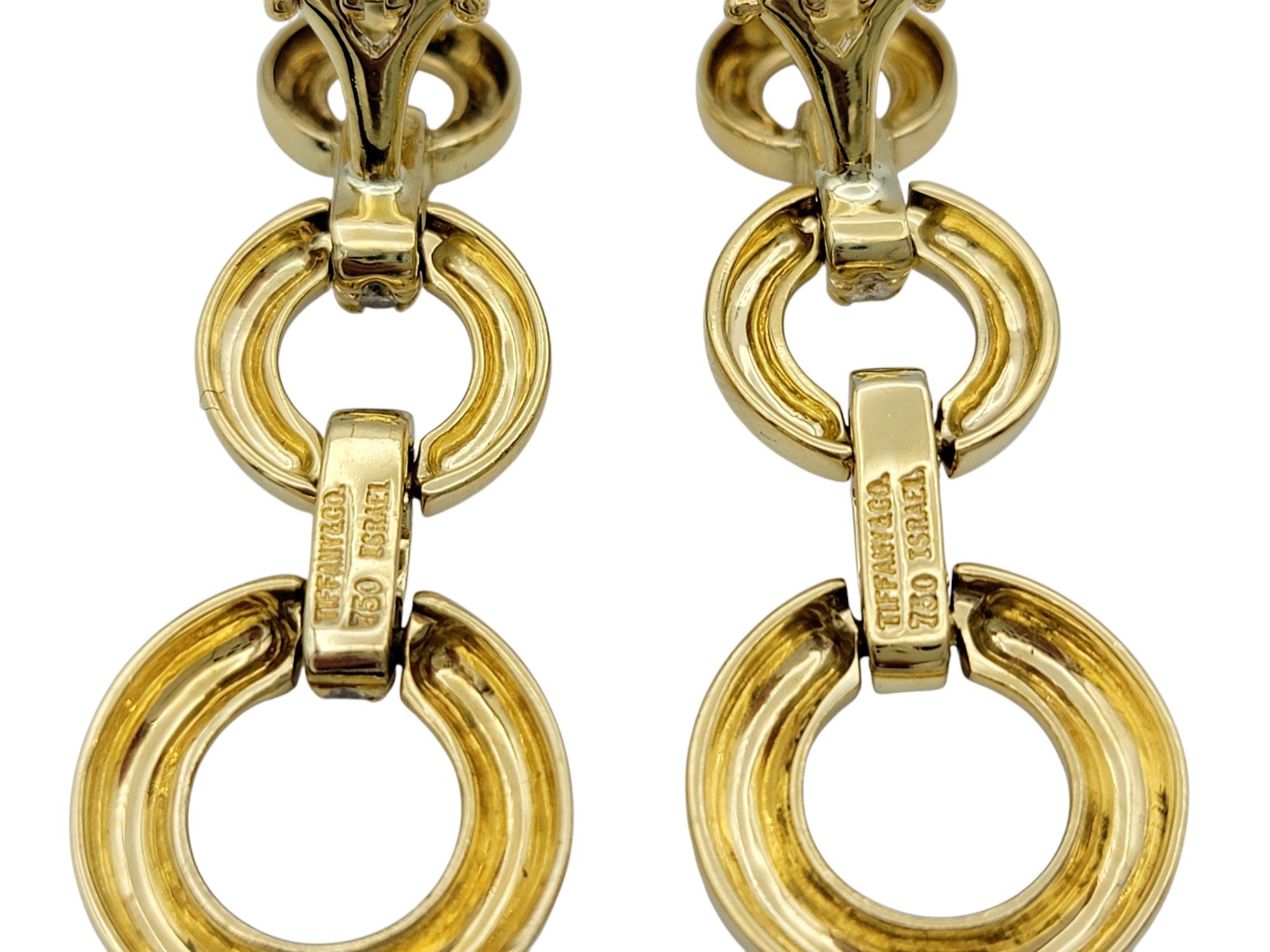 Women's Vintage Tiffany & Co. Diamond Open Circle Drop Earrings in 18 Karat Yellow Gold For Sale