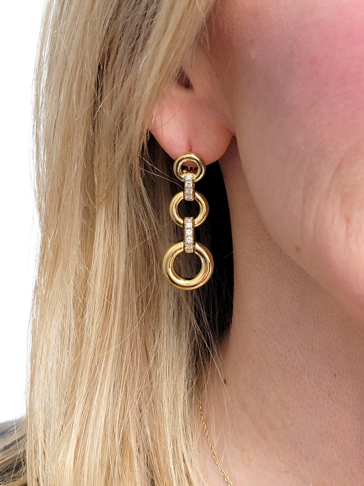 Vintage Tiffany & Co. Diamond Open Circle Drop Earrings in 18 Karat Yellow Gold For Sale 3