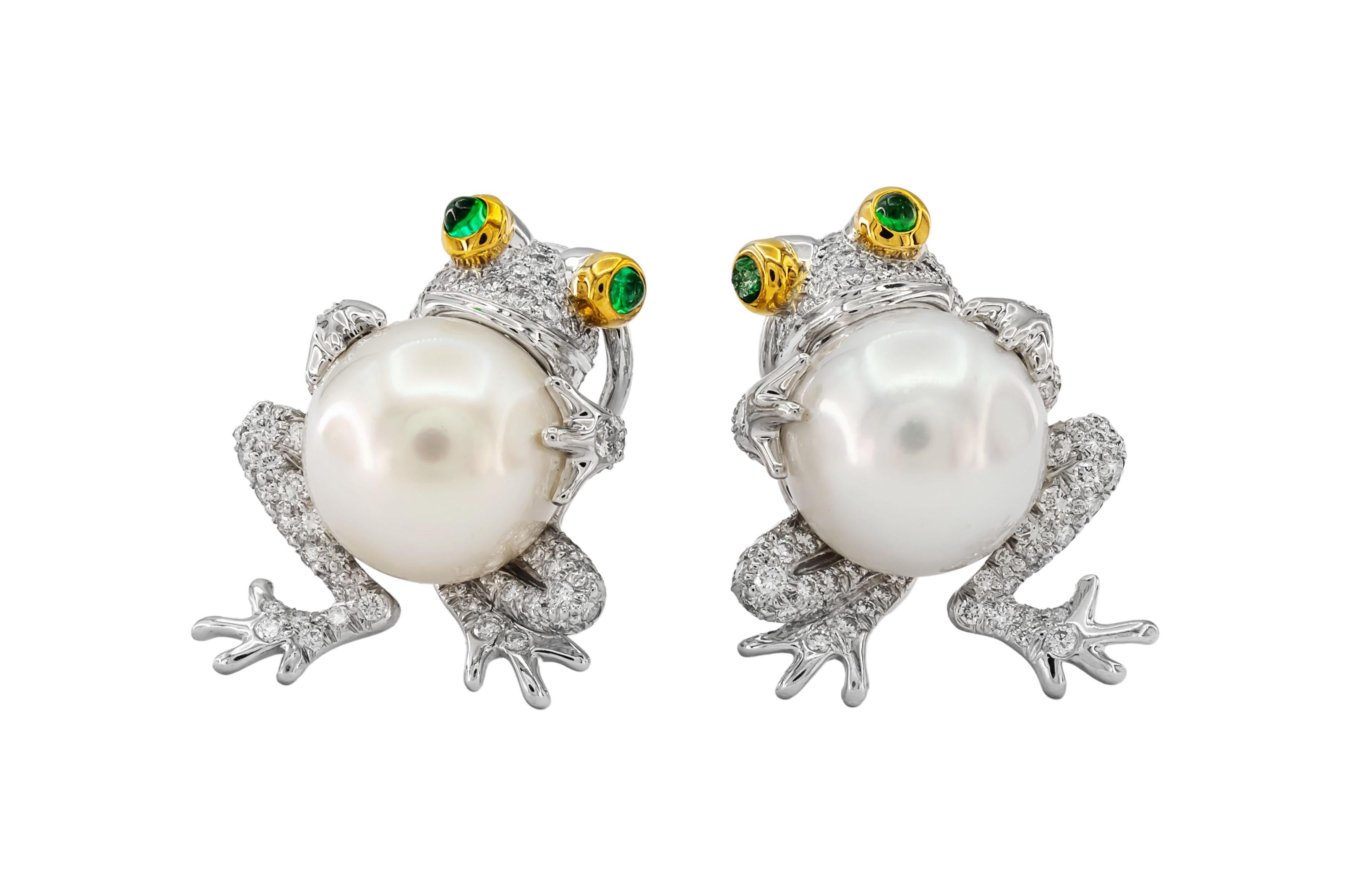 Art Deco Vintage Tiffany & Co. / Diamond & Pearl Frog Set For Sale
