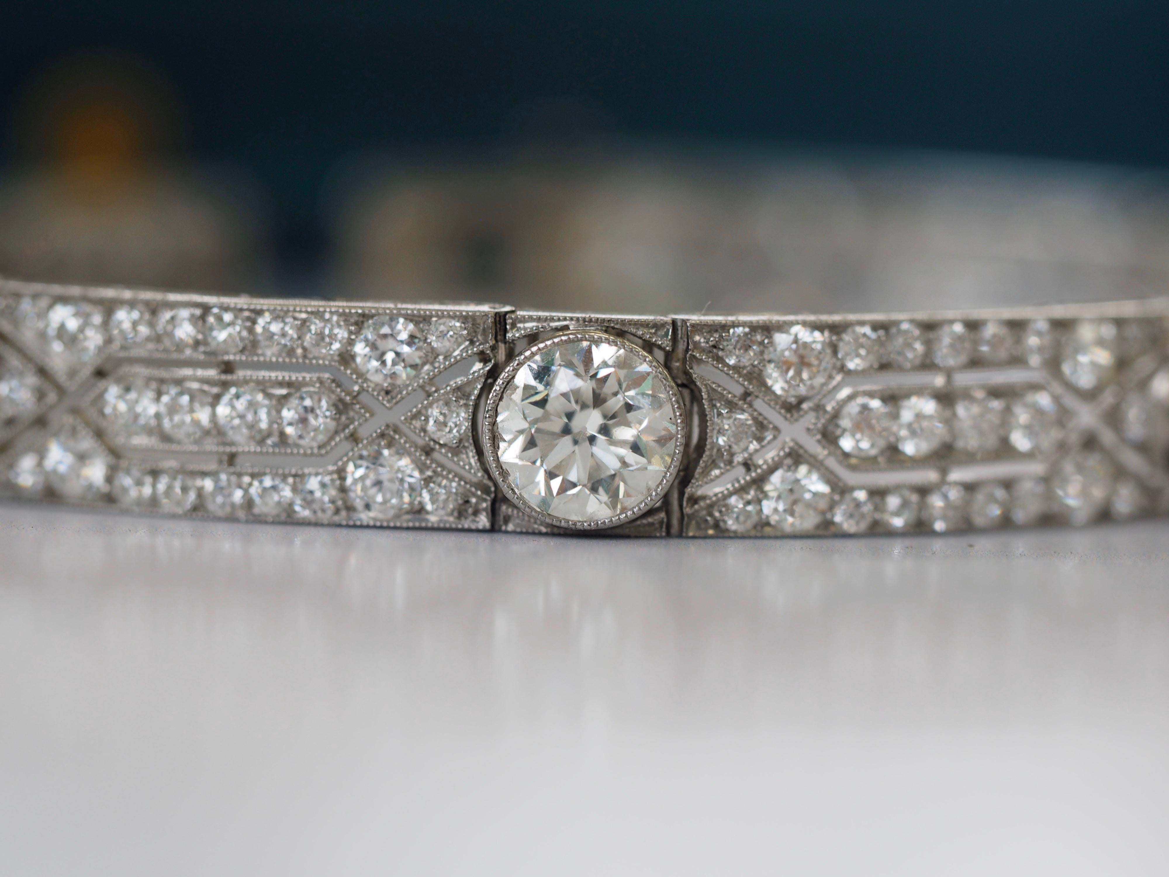 Vintage Tiffany & Co. Diamond Platinum Deco Bracelet, circa 1915 In Excellent Condition In Addison, TX