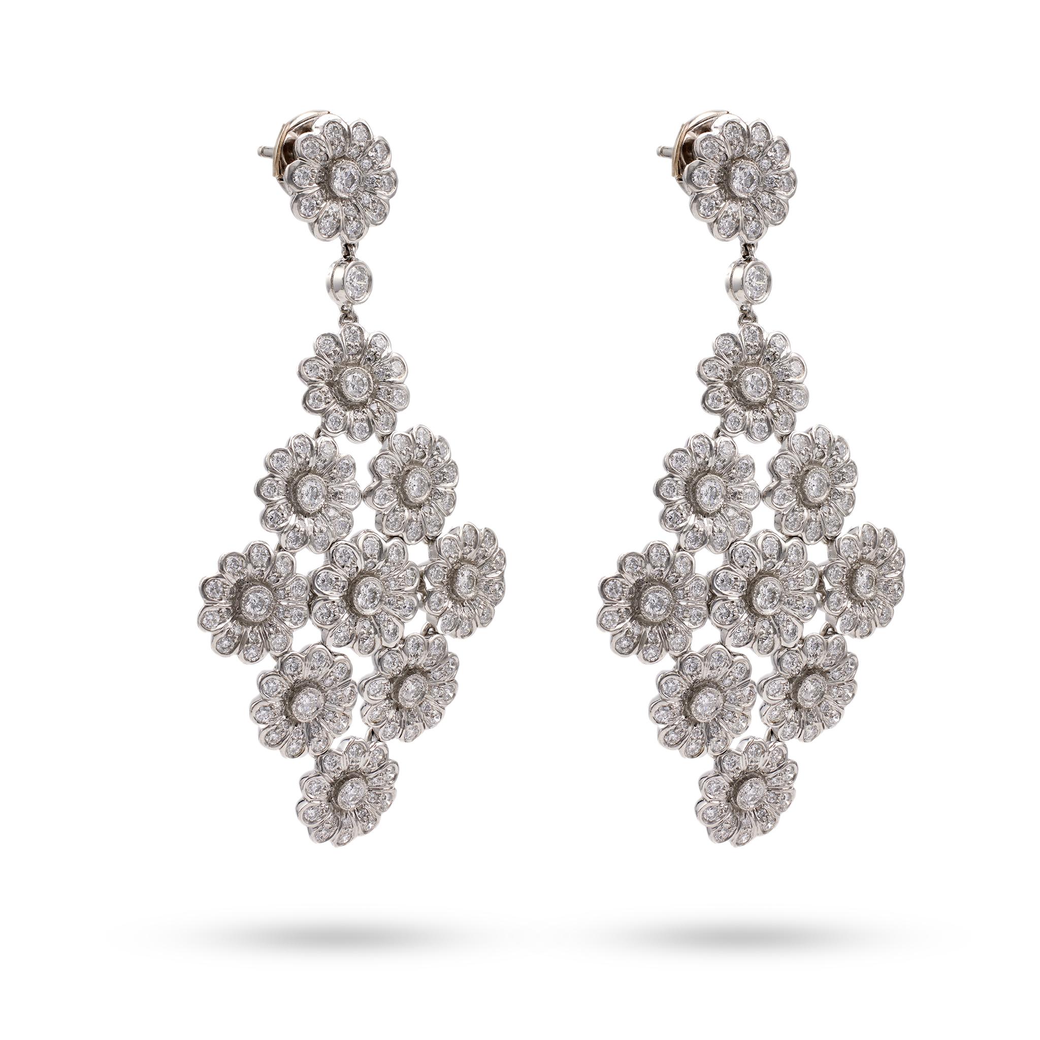 Vintage Tiffany & Co. Diamond Platinum Rose Chandelier Earrings In Excellent Condition For Sale In Beverly Hills, CA