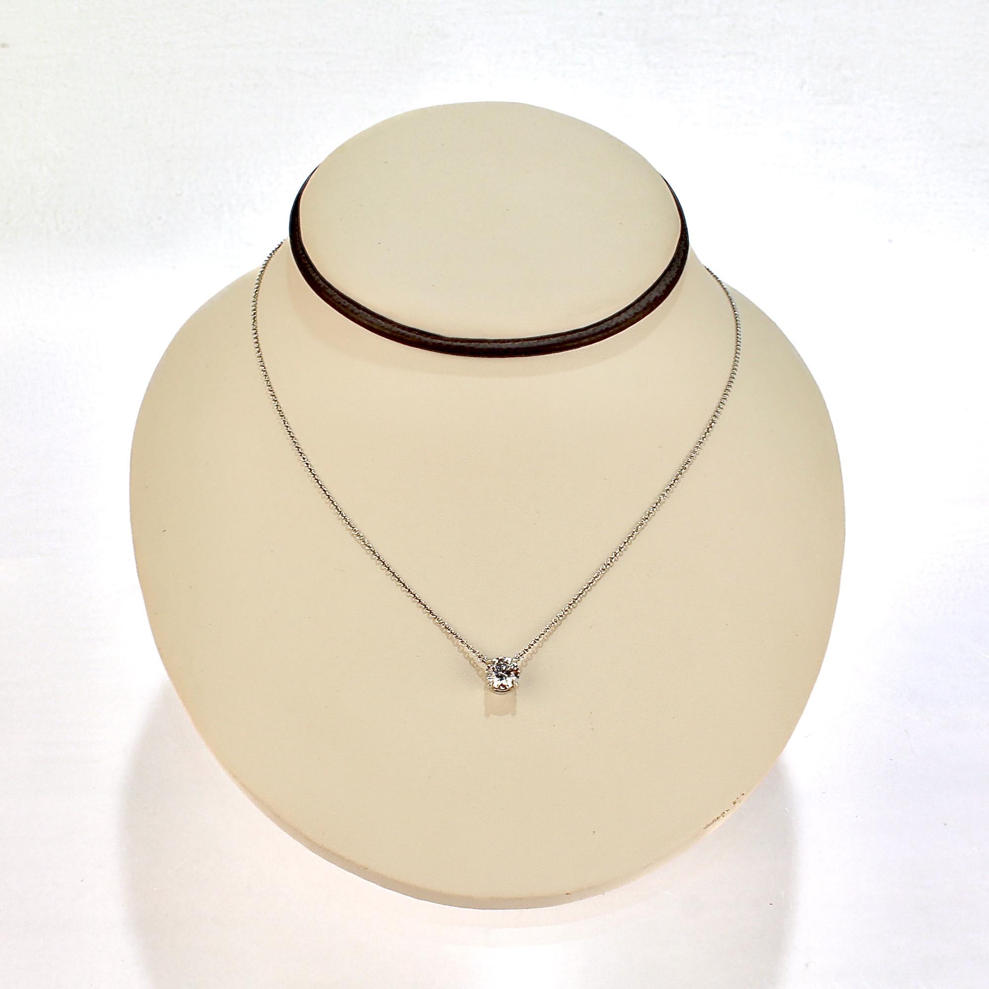Women's or Men's Vintage Tiffany & Co. Diamond & Platinum Solitaire Pendant Necklace For Sale