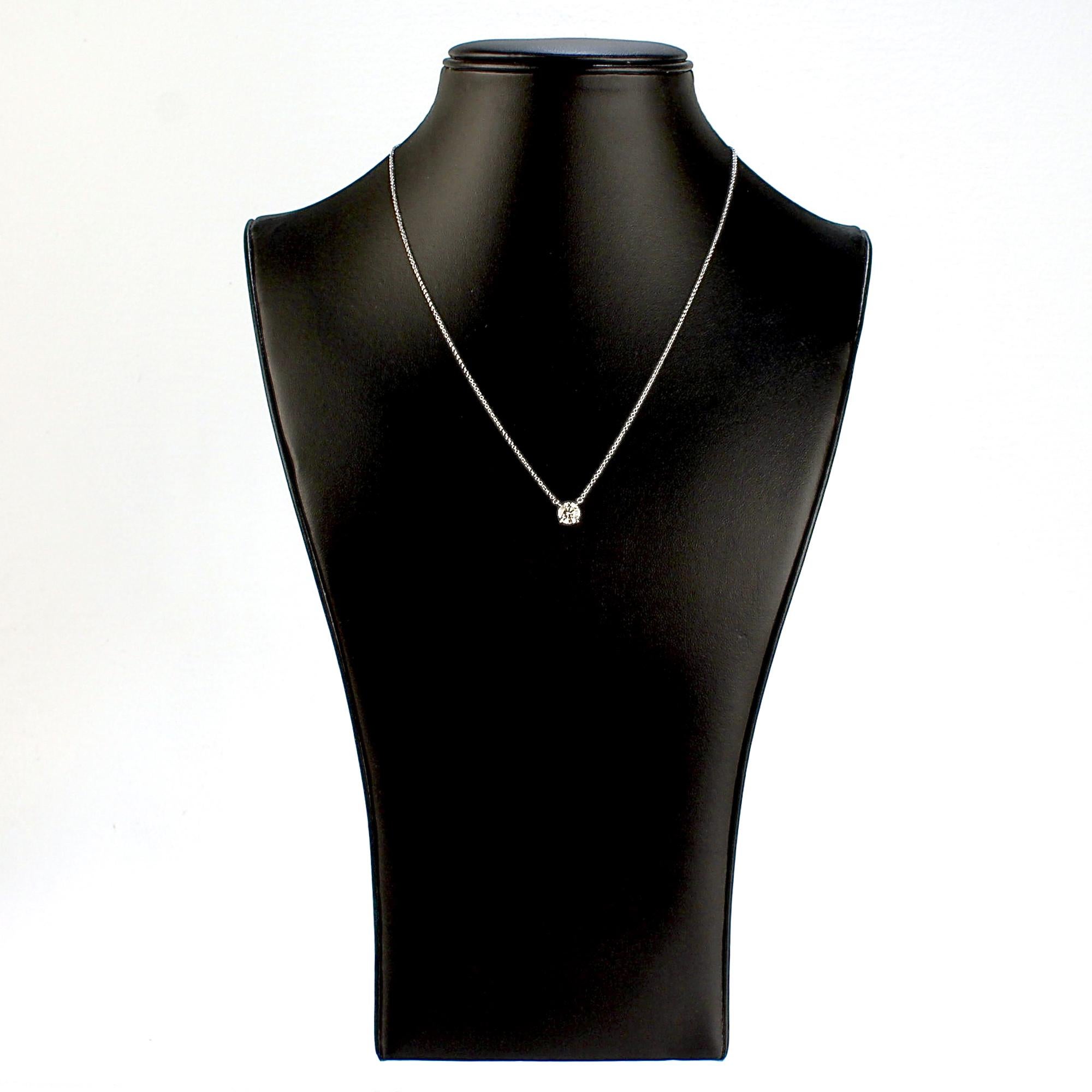 Vintage Tiffany & Co. Diamond & Platinum Solitaire Pendant Necklace For Sale 1