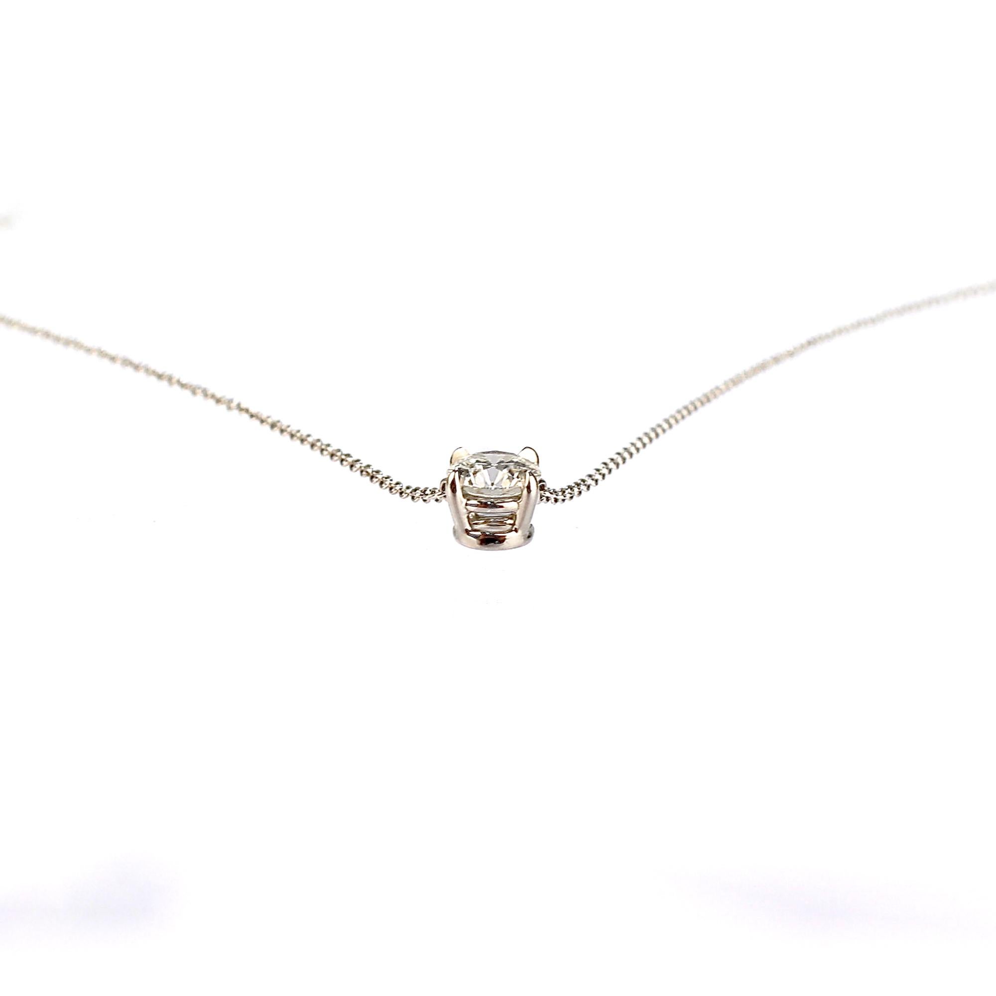 Vintage Tiffany & Co. Diamond & Platinum Solitaire Pendant Necklace For Sale 2