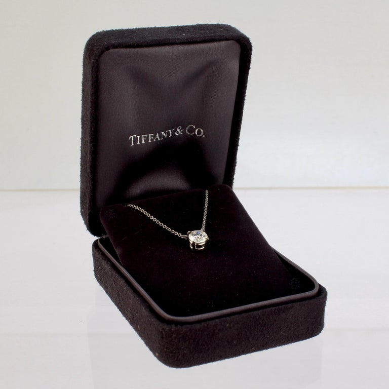 Vintage Tiffany & Co. Diamond & Platinum Solitaire Pendant Necklace In Good Condition For Sale In Philadelphia, PA