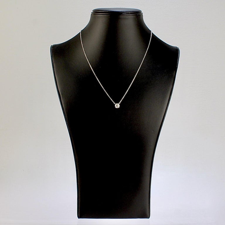Vintage Tiffany & Co. Diamond & Platinum Solitaire Pendant Necklace For Sale 3