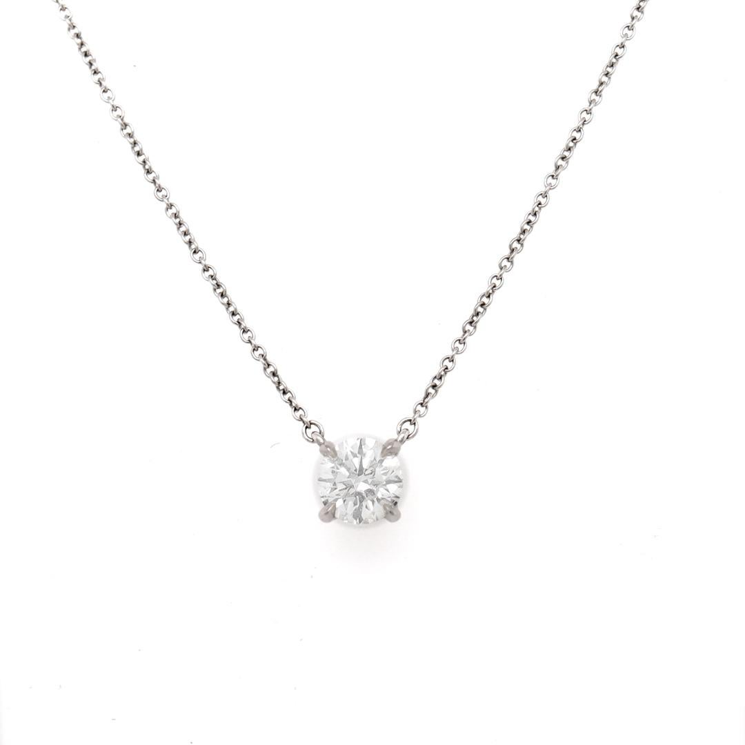 Vintage Tiffany & Co. Diamond & Platinum Solitaire Pendant Necklace For Sale