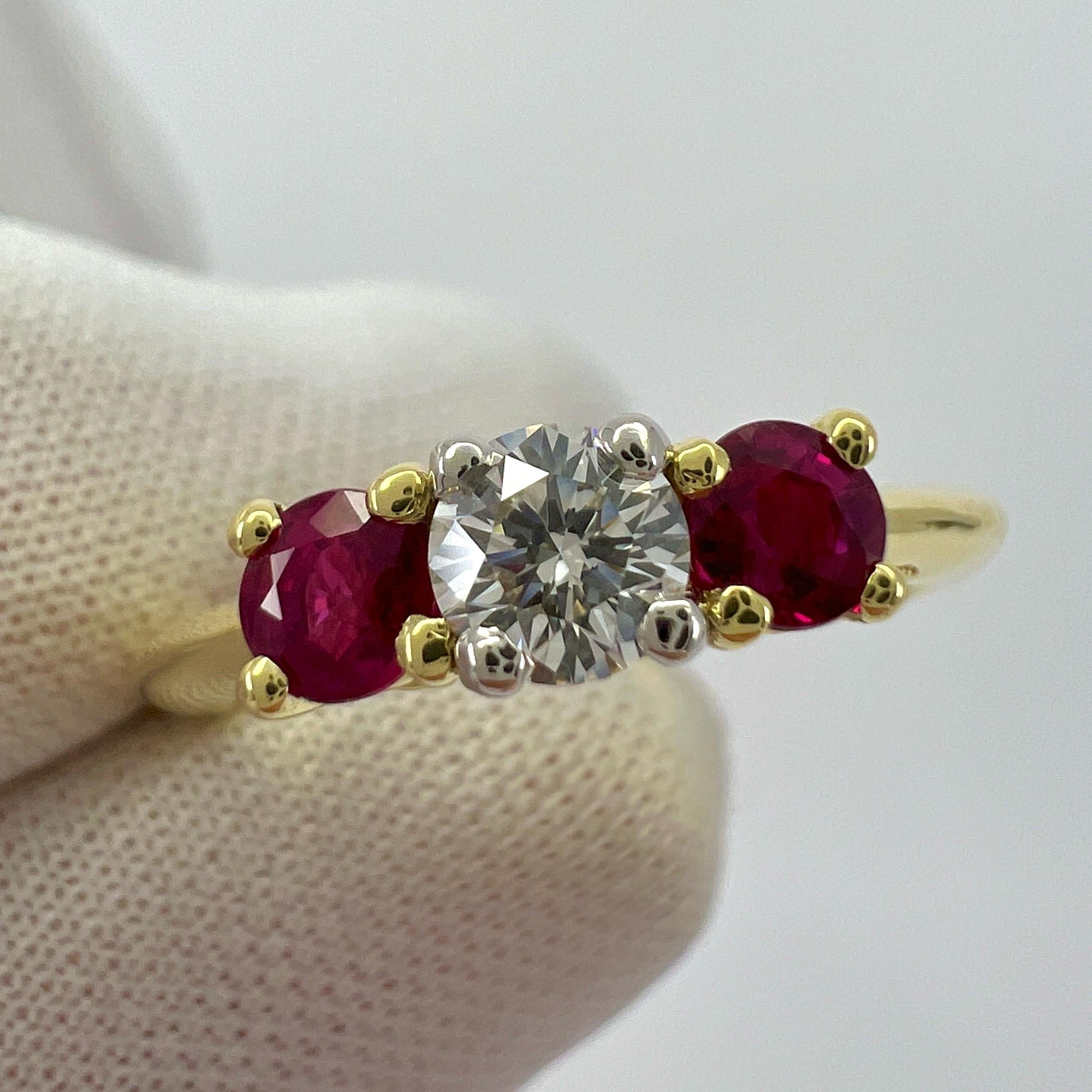 Vintage Tiffany & Co Diamond & Ruby 18k Yellow Gold & Platinum Three Stone Ring For Sale 5