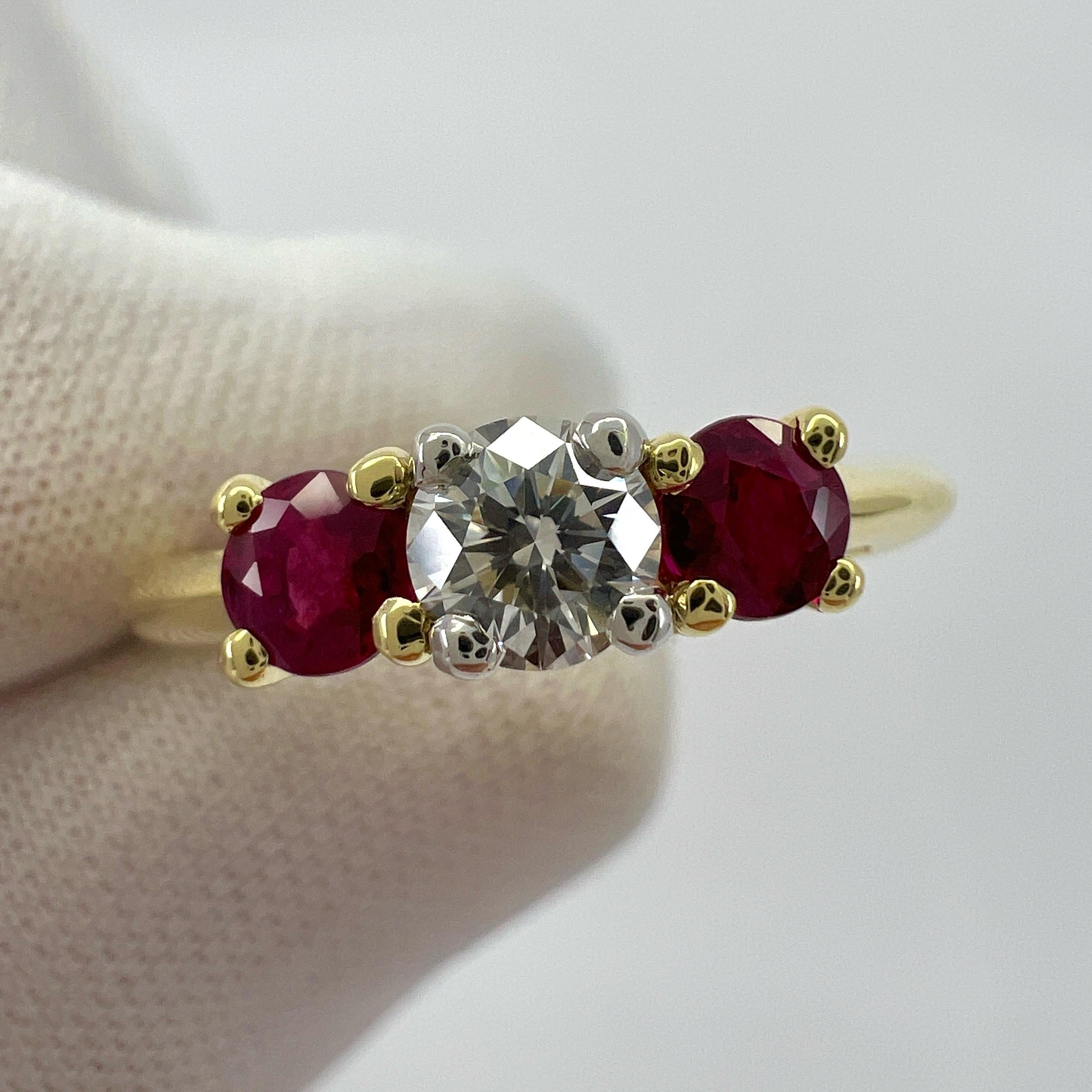 Vintage Tiffany & Co Diamond & Ruby 18k Yellow Gold & Platinum Three Stone Ring For Sale 6