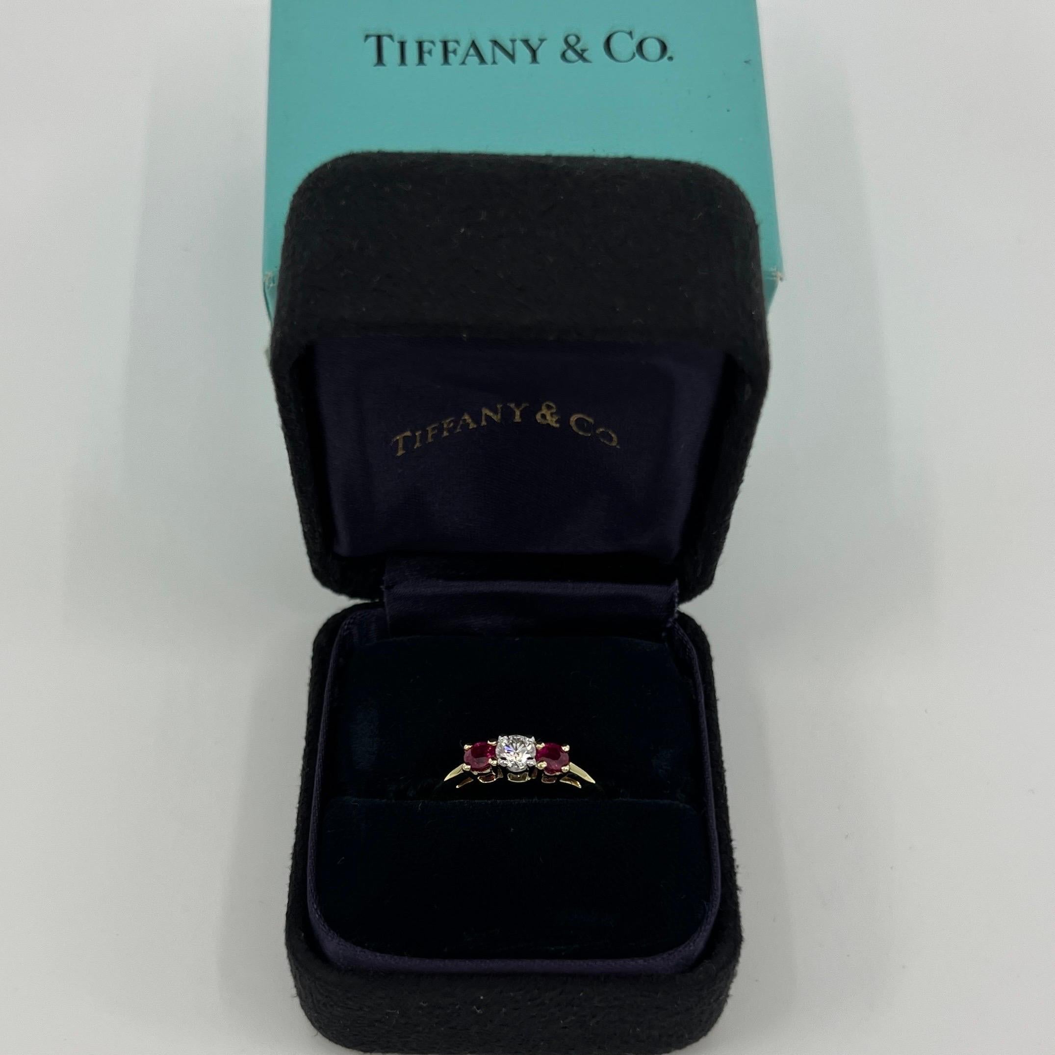 Vintage Tiffany & Co Diamond & Ruby 18k Yellow Gold & Platinum Three Stone Ring For Sale 7