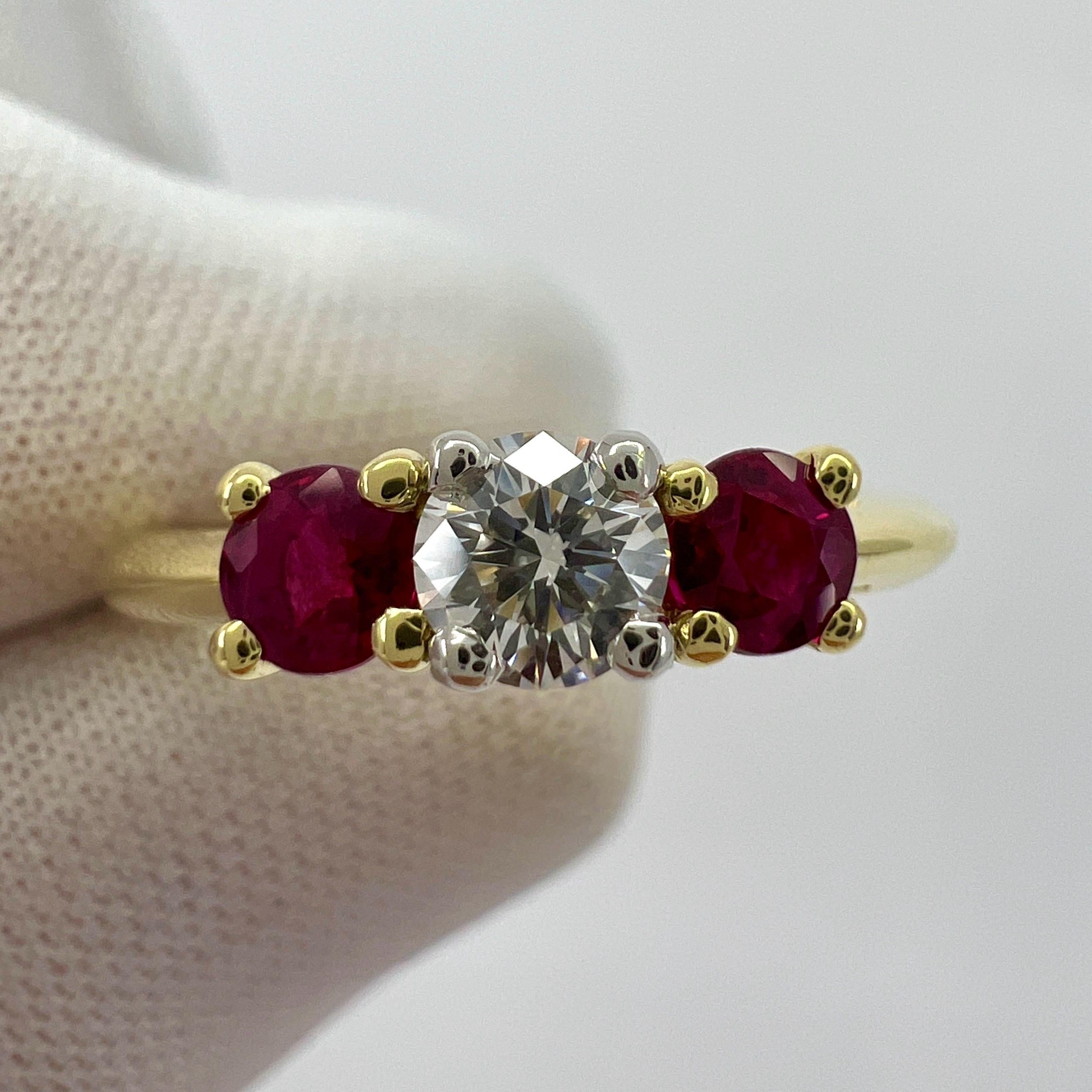 Women's or Men's Vintage Tiffany & Co Diamond & Ruby 18k Yellow Gold & Platinum Three Stone Ring