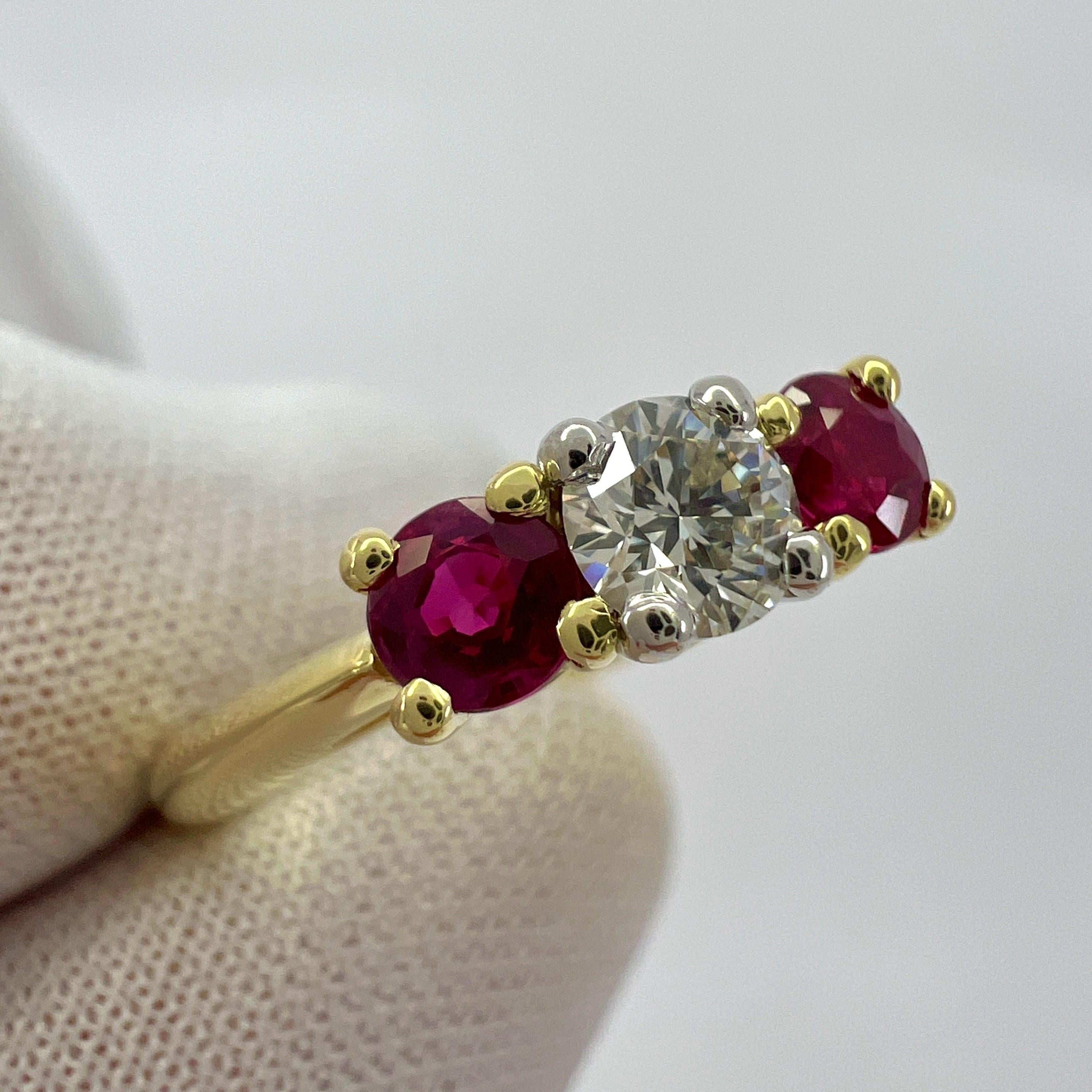 Vintage Tiffany & Co Diamond & Ruby 18k Yellow Gold & Platinum Three Stone Ring For Sale 1