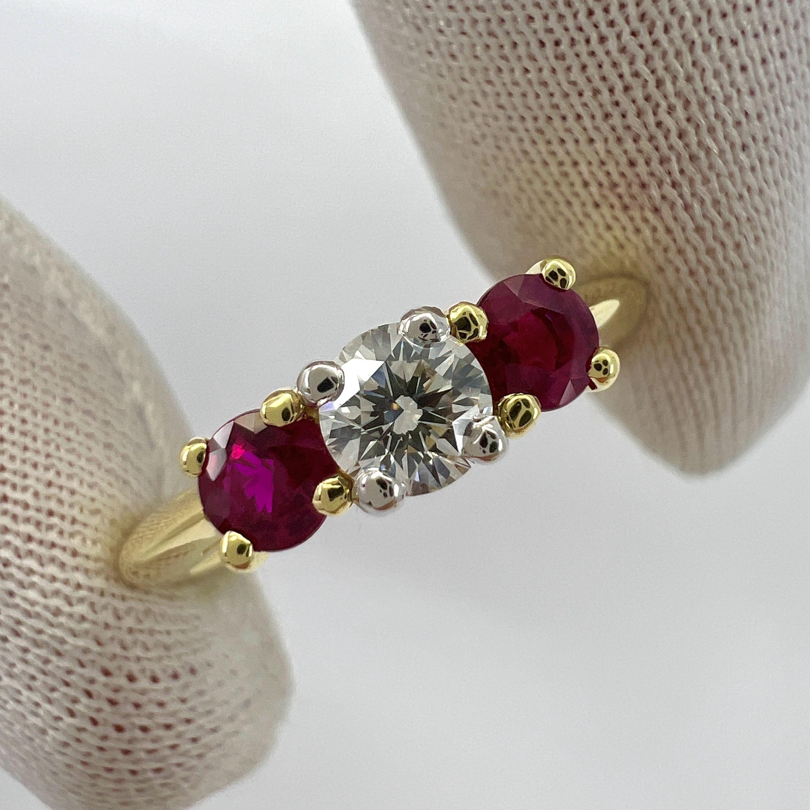 Vintage Tiffany & Co Diamond & Ruby 18k Yellow Gold & Platinum Three Stone Ring For Sale 2