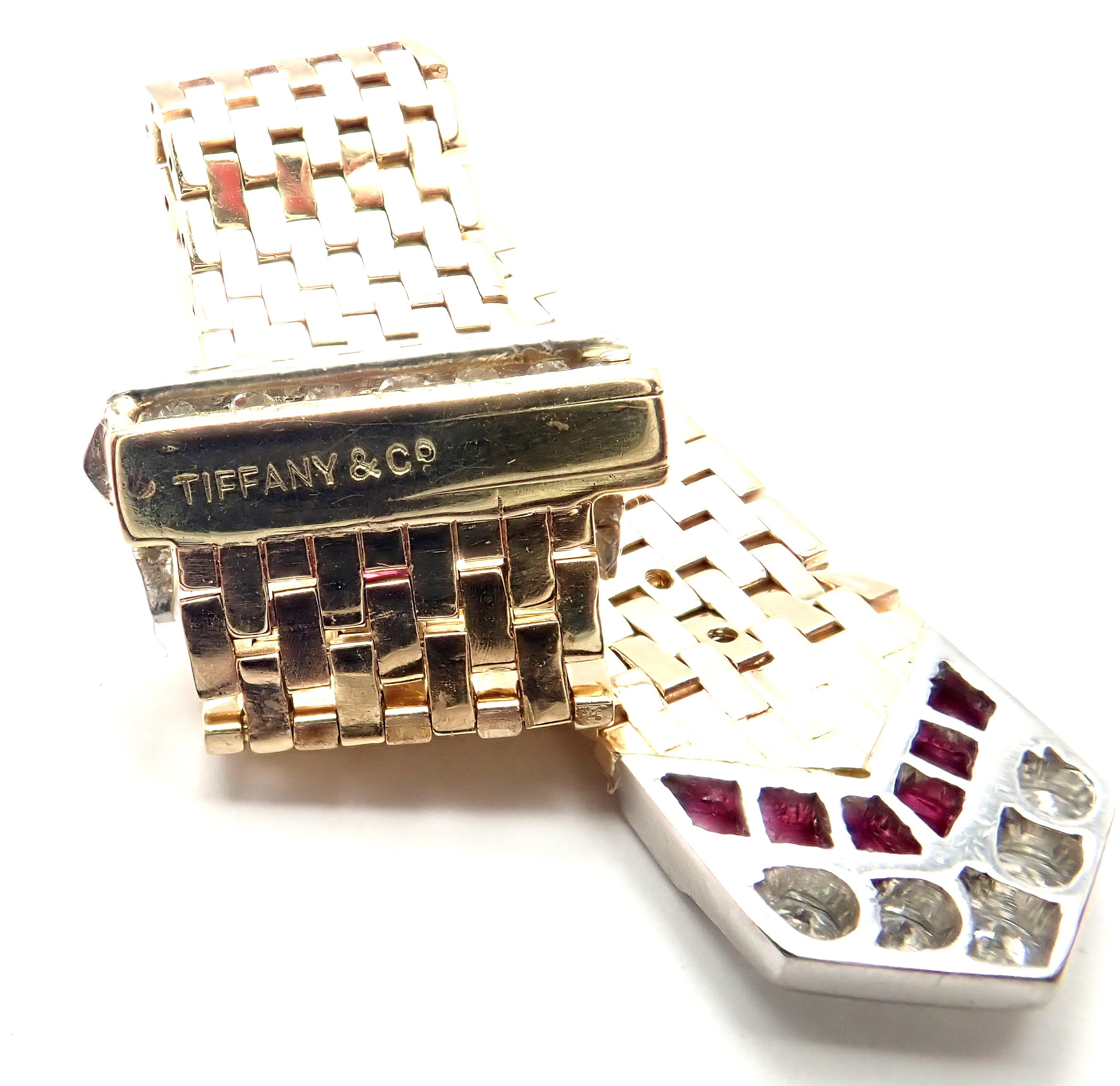 Vintage Tiffany & Co. Diamond Ruby Buckle Yellow Gold Platinum Band Ring 6