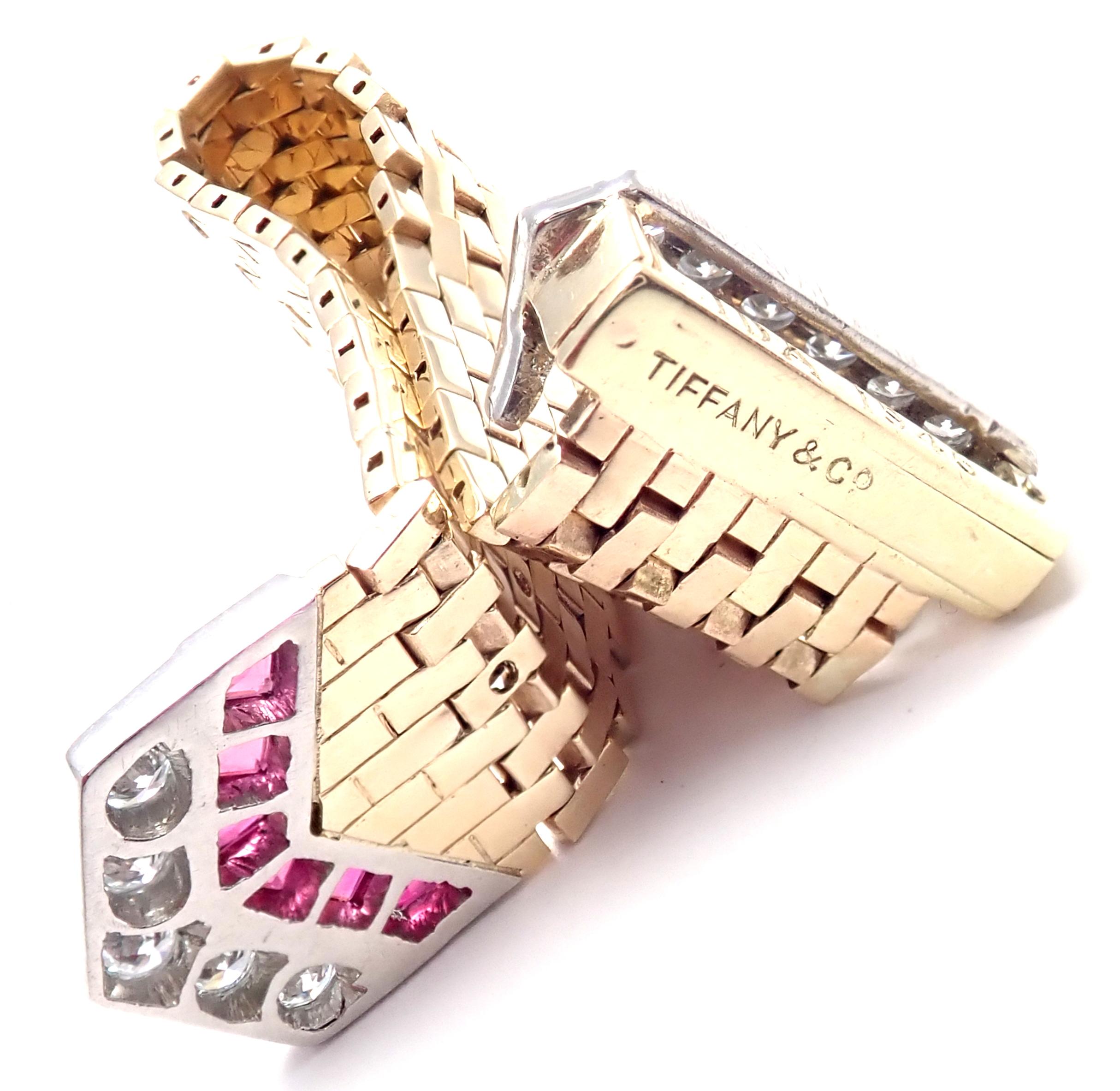 Vintage Tiffany & Co. Diamond Ruby Buckle Yellow Gold Platinum Band Ring 2