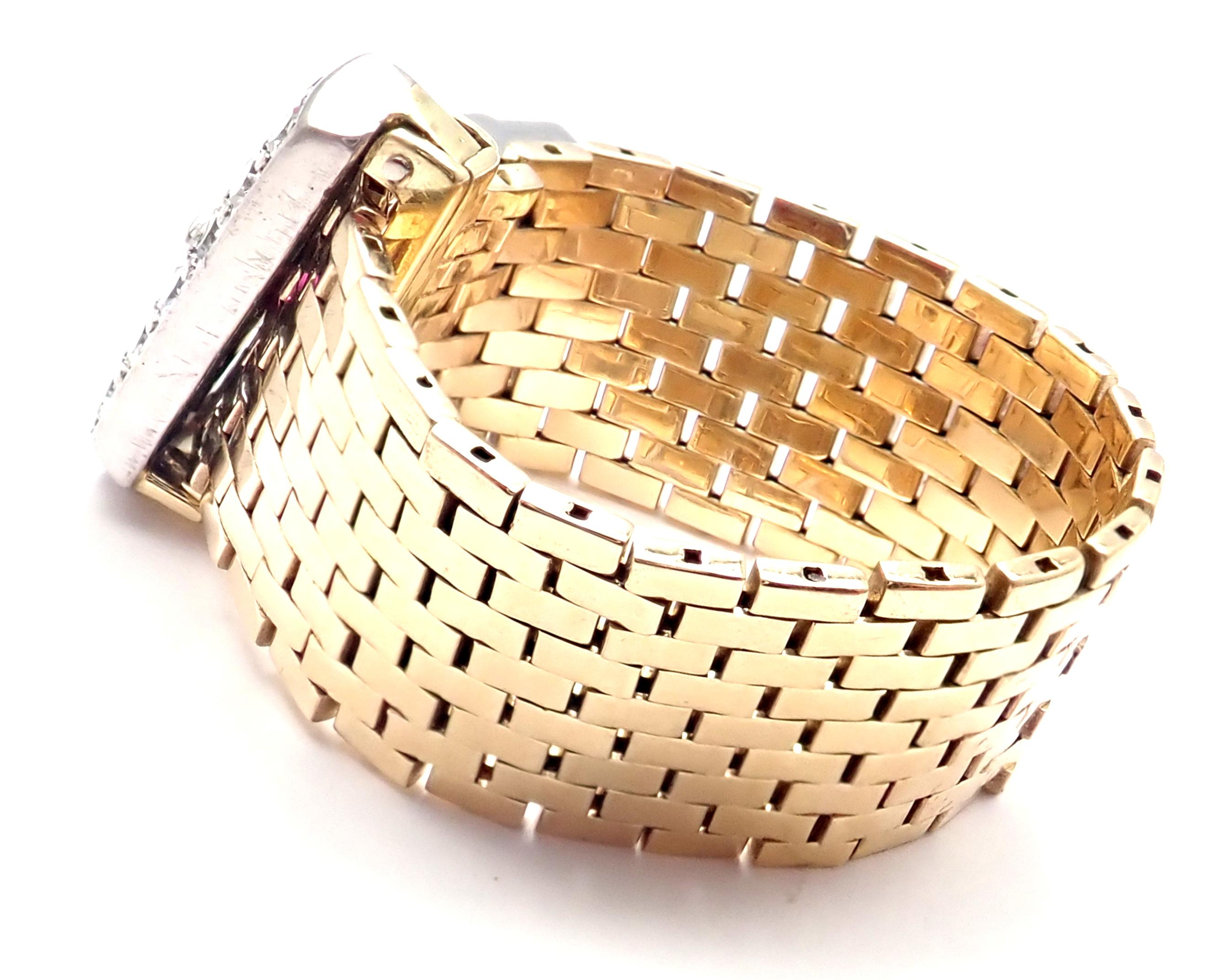 Vintage Tiffany & Co. Diamond Ruby Buckle Yellow Gold Platinum Band Ring 3