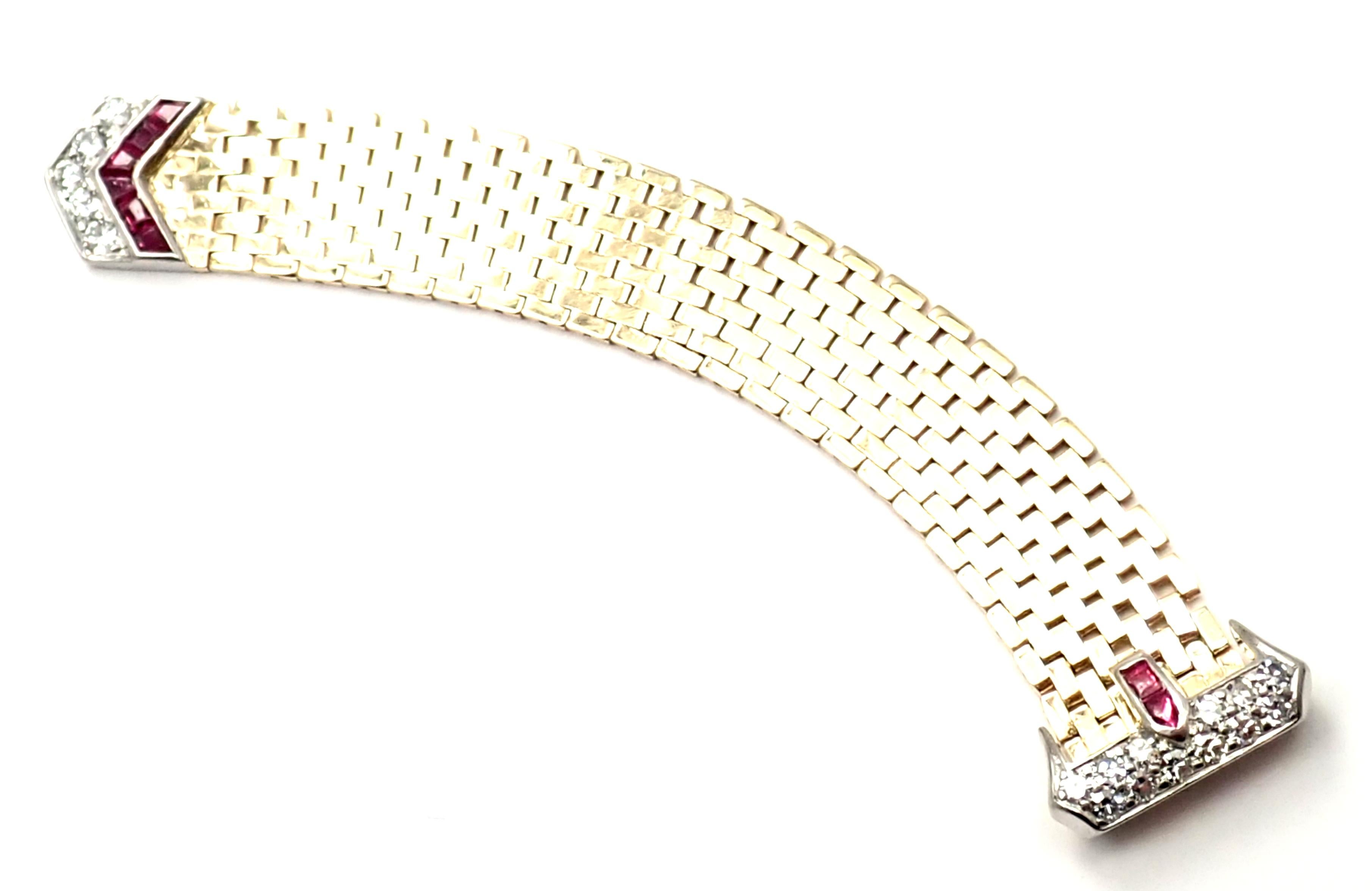 Vintage Tiffany & Co. Diamond Ruby Buckle Yellow Gold Platinum Band Ring 4