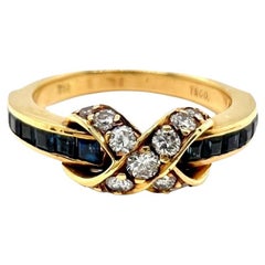Vintage Tiffany & Co Diamond Sapphire 18 Karat Yellow Gold Signature X Ring