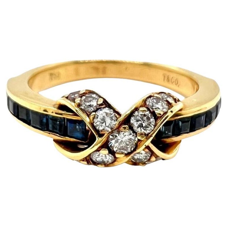 Vintage Tiffany and Co Diamond Sapphire 18 Karat Yellow Gold Signature