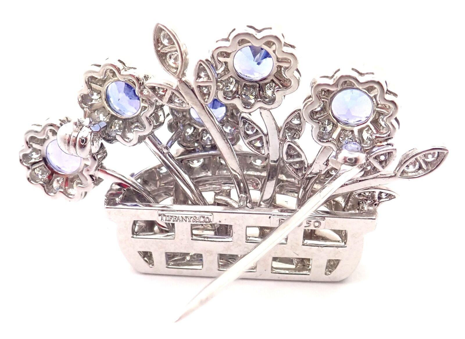 Vintage Tiffany & Co. Diamond Sapphire Flower Basket Platinum Pin Brooch 1