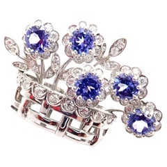 Vintage Tiffany & Co. Diamond Sapphire Flower Basket Platinum Pin Brooch