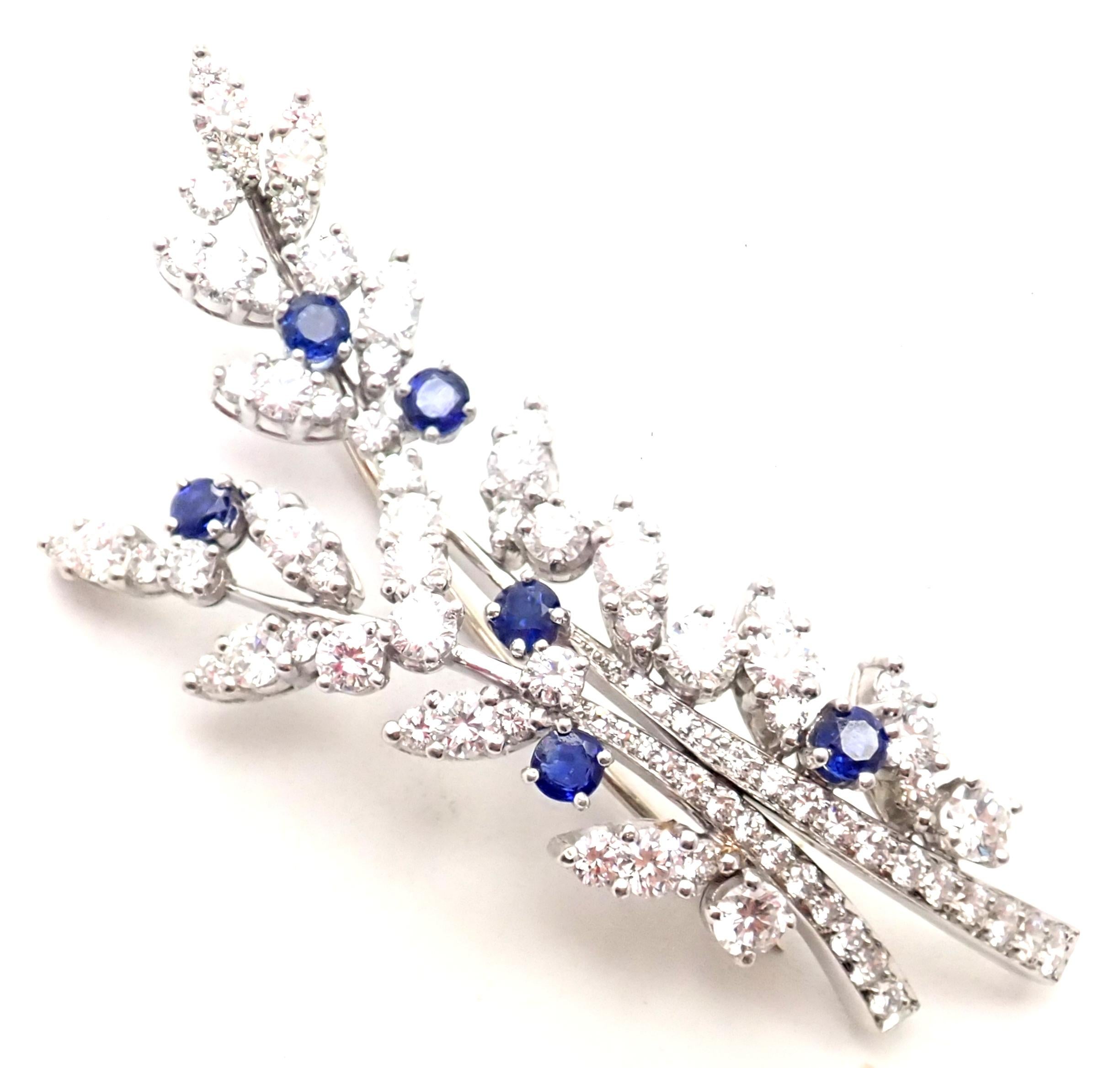 Weinlese Tiffany & Co. Diamant-Saphir-Blume Platin Pin-Brosche (Brillantschliff) im Angebot