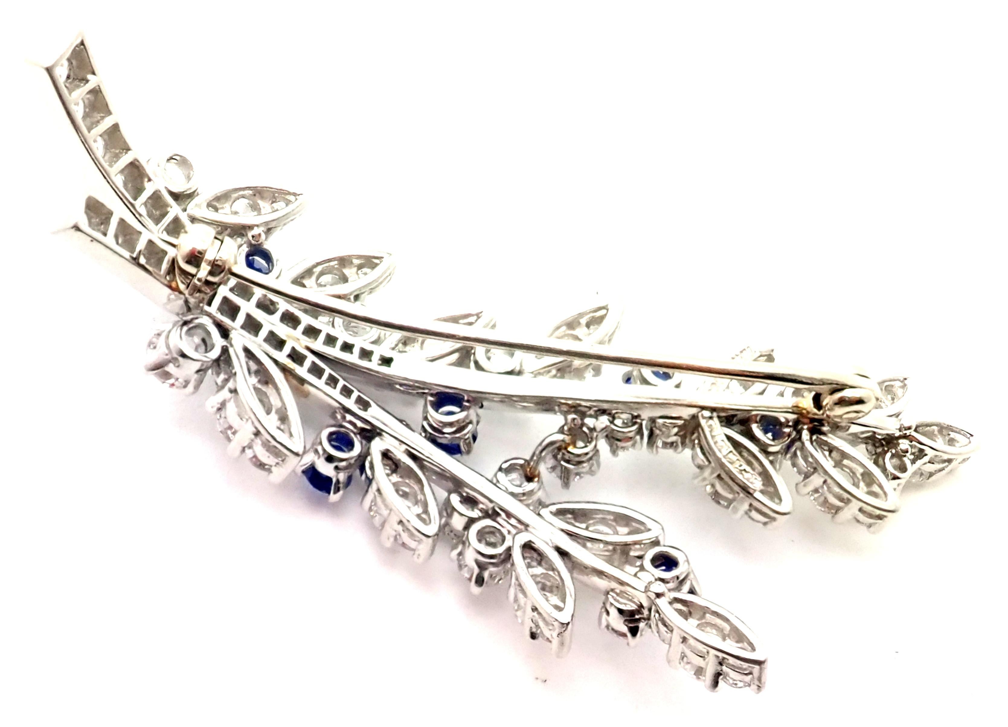 Vintage Tiffany & Co. Diamond Sapphire Flower Platinum Pin Brooch In Excellent Condition For Sale In Holland, PA