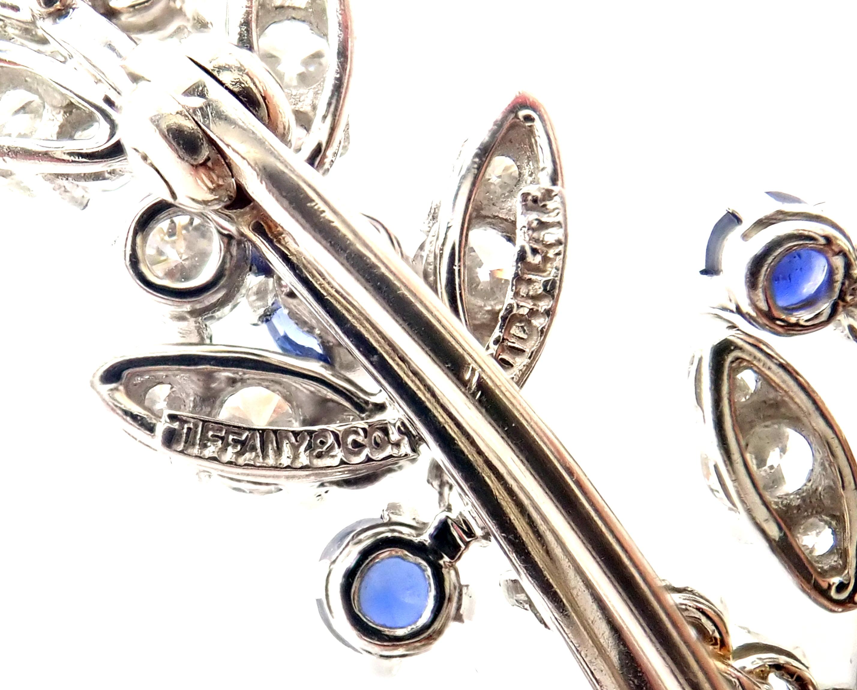 Women's or Men's Vintage Tiffany & Co. Diamond Sapphire Flower Platinum Pin Brooch For Sale