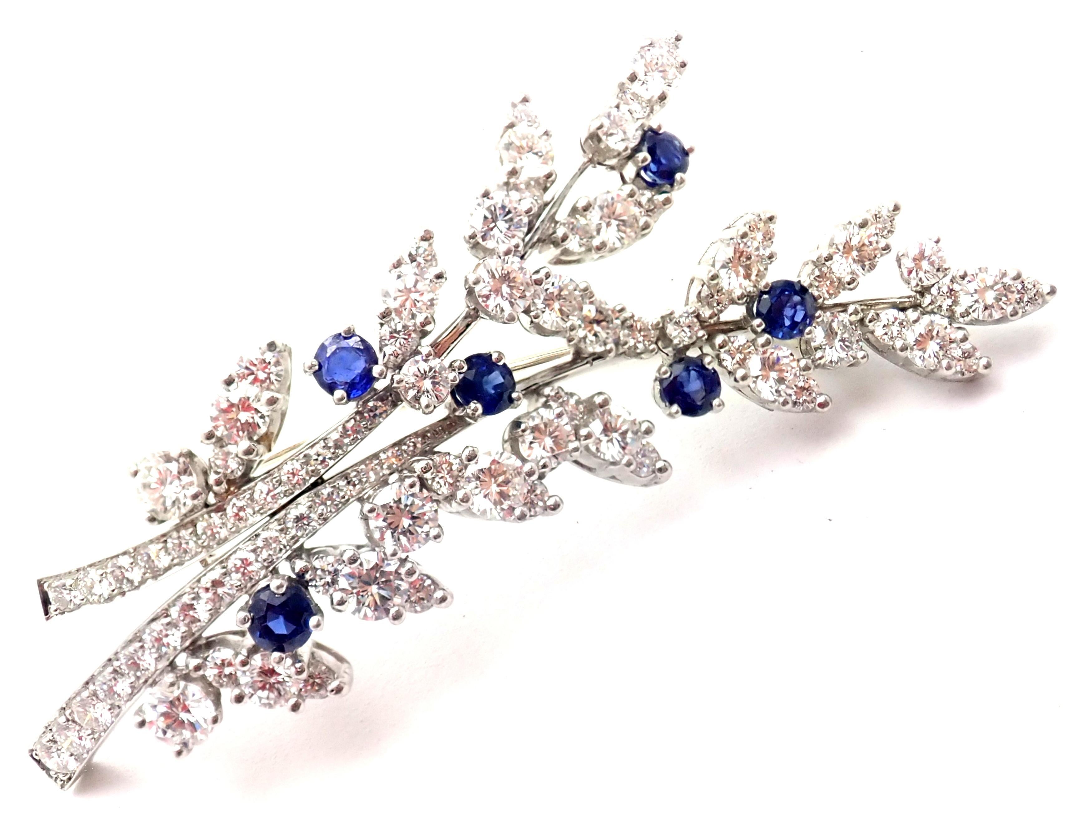 Vintage Tiffany & Co. Diamond Sapphire Flower Platinum Pin Brooch For Sale 2