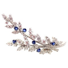 Weinlese Tiffany & Co. Diamant-Saphir-Blume Platin Pin-Brosche