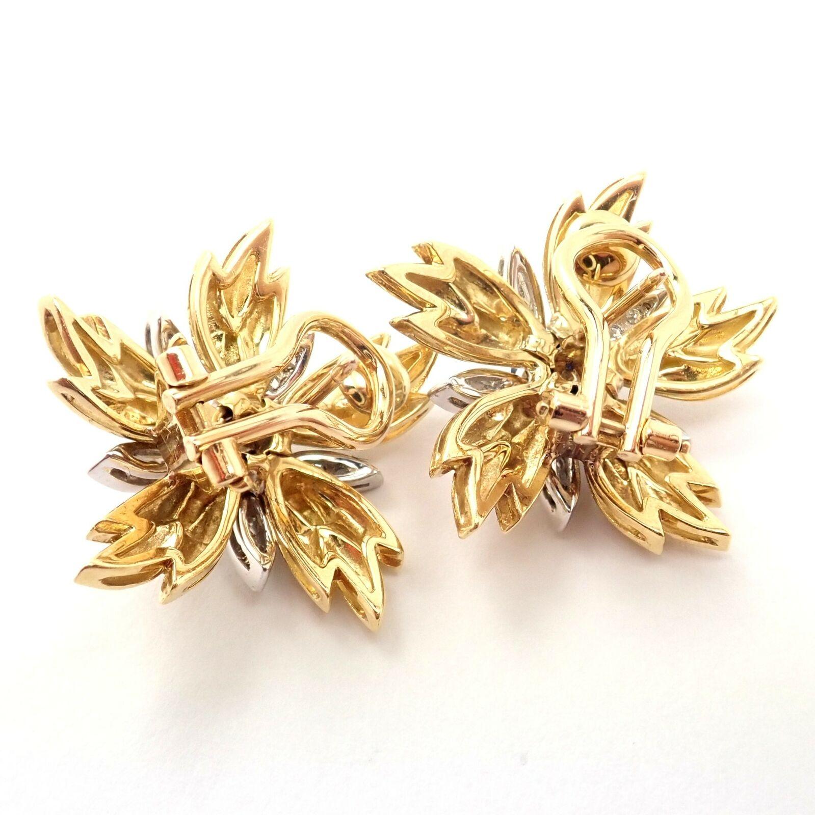 Brilliant Cut Vintage Tiffany & Co. Diamond Sapphire Yellow Gold Flower Earrings For Sale
