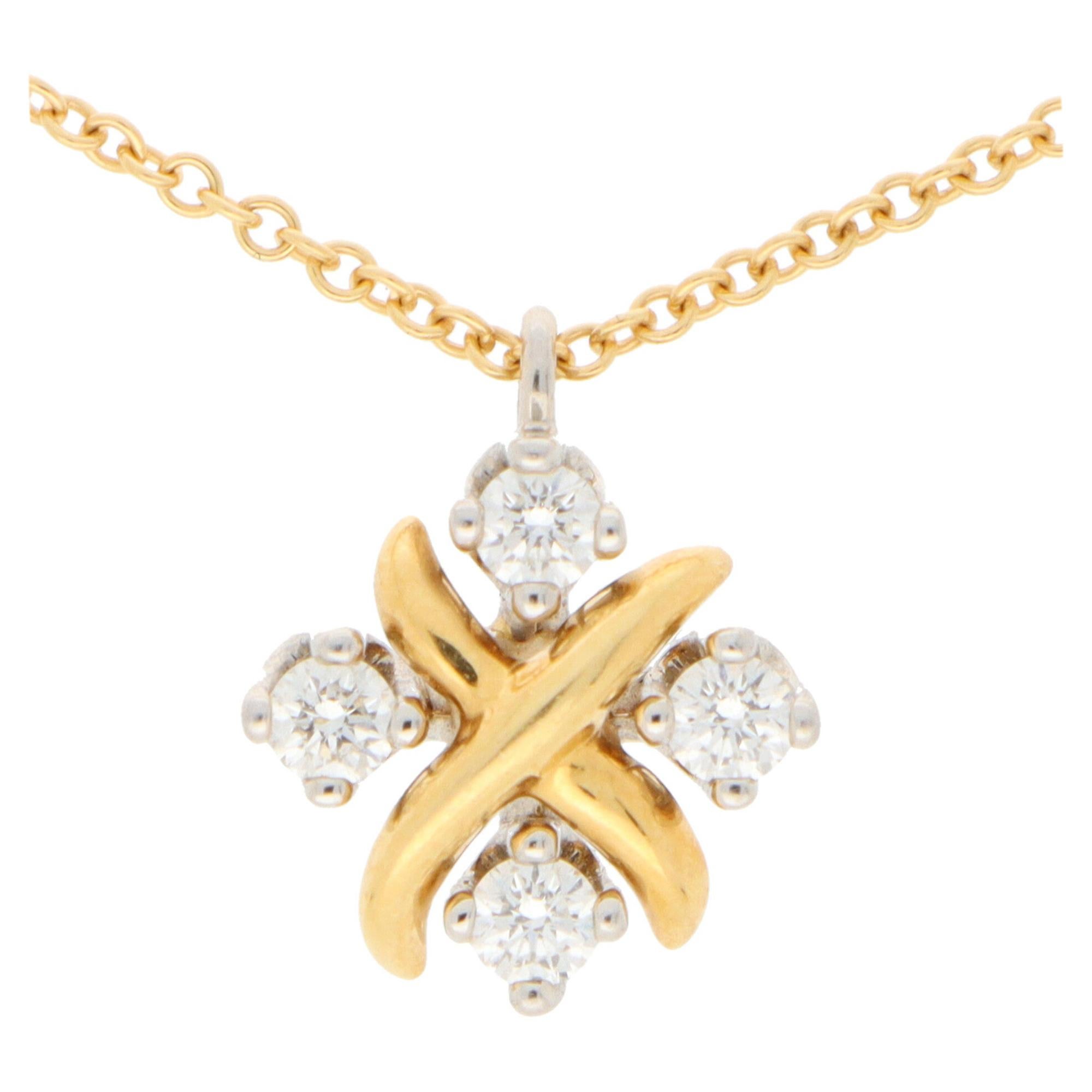 Vintage Tiffany & Co. Diamond Schlumberger Lynn Pendant Set in Gold and Platinum