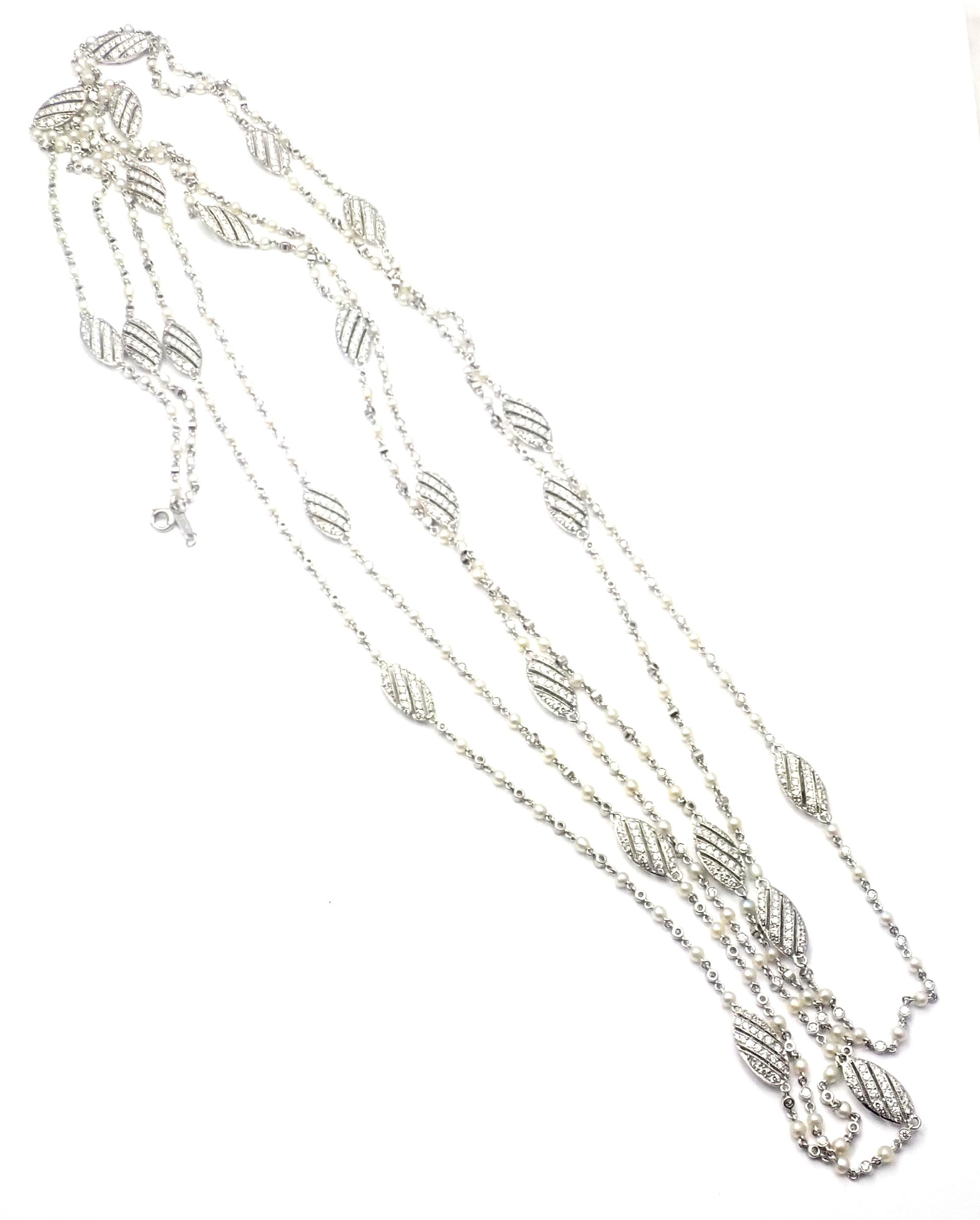 Vintage Tiffany & Co. Diamond Seed Pearl Long Platinum Necklace 5