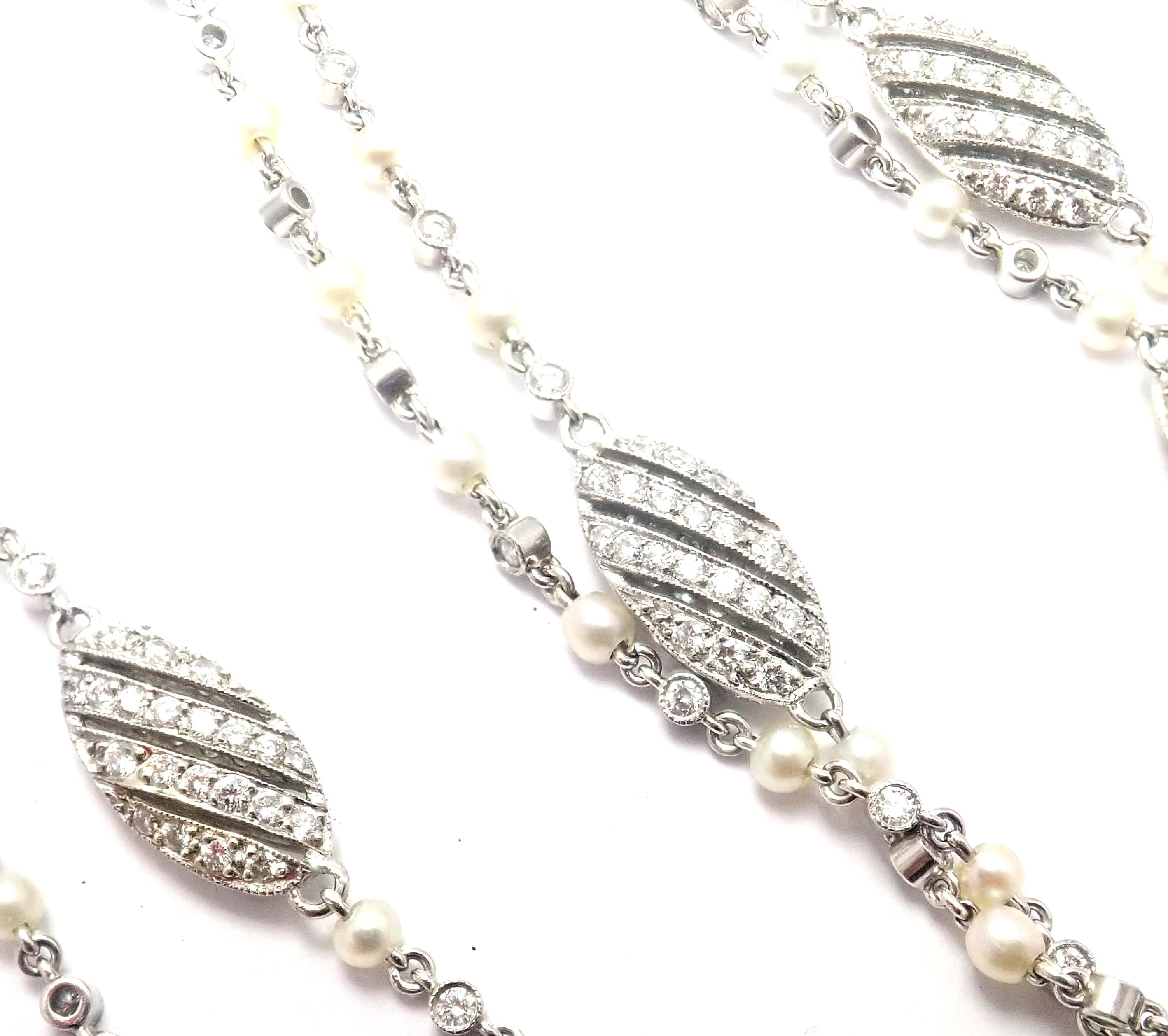 Vintage Tiffany & Co. Diamond Seed Pearl Long Platinum Necklace 6