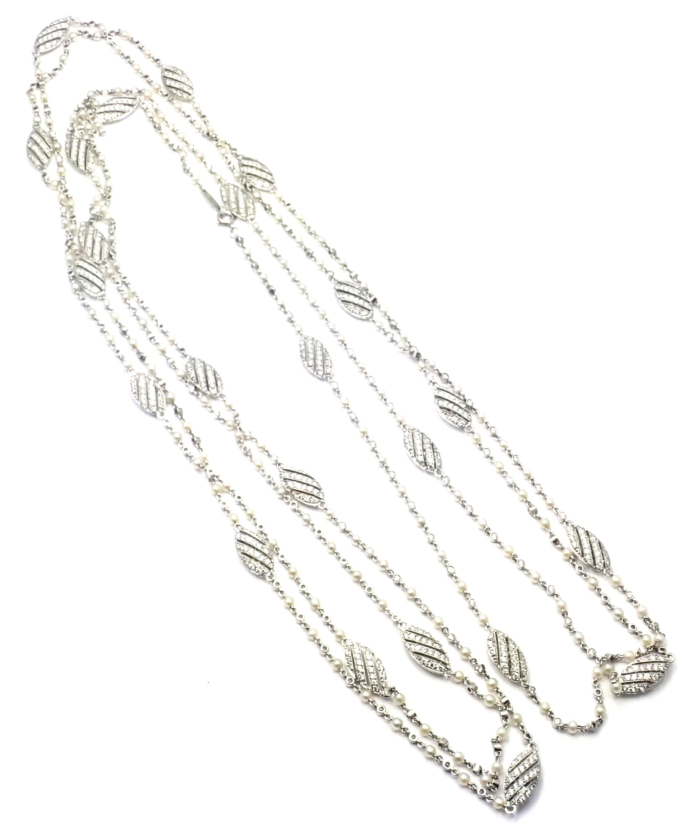 Vintage Tiffany & Co. Diamond Seed Pearl Long Platinum Necklace 1