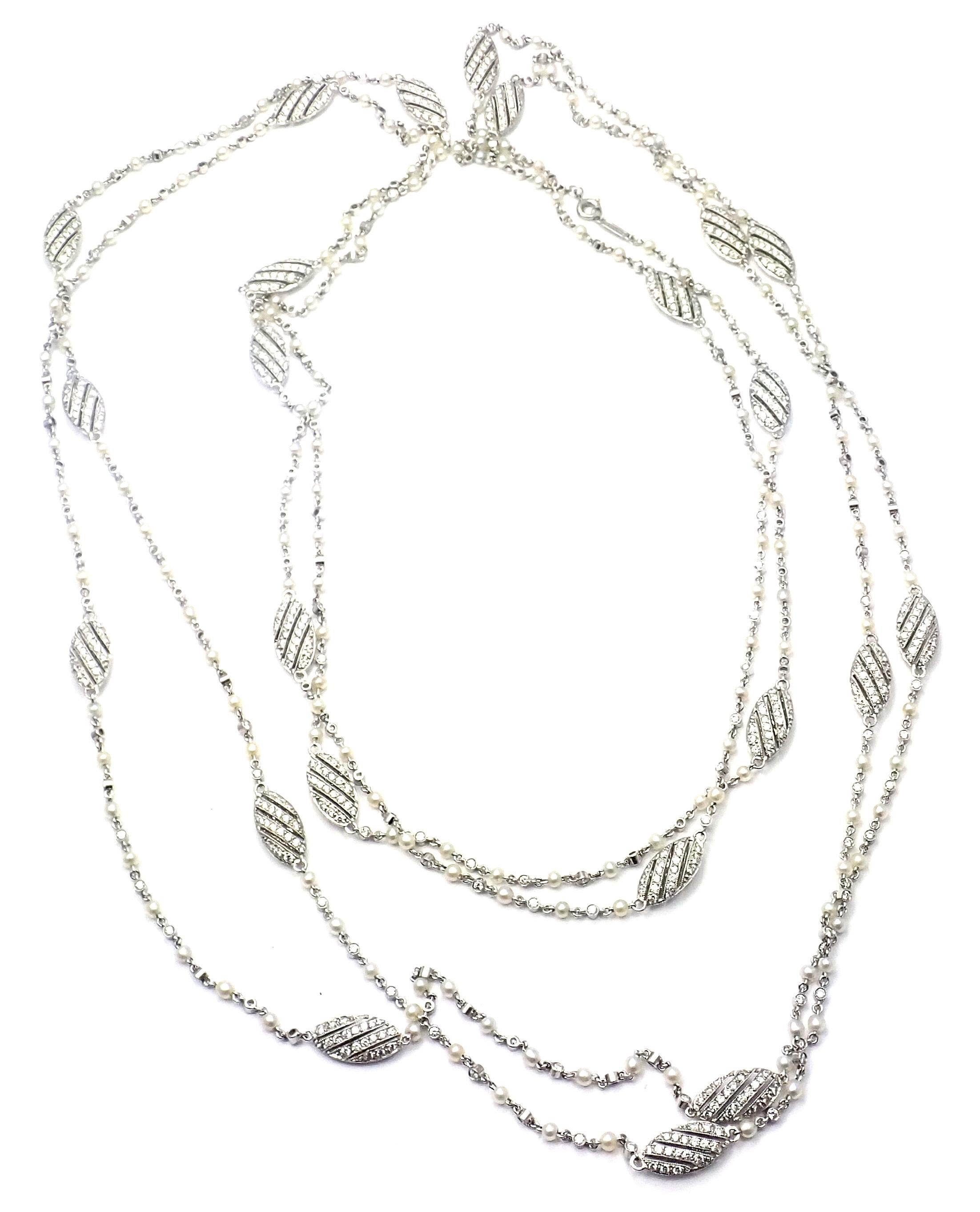 Vintage Tiffany & Co. Diamond Seed Pearl Long Platinum Necklace 2