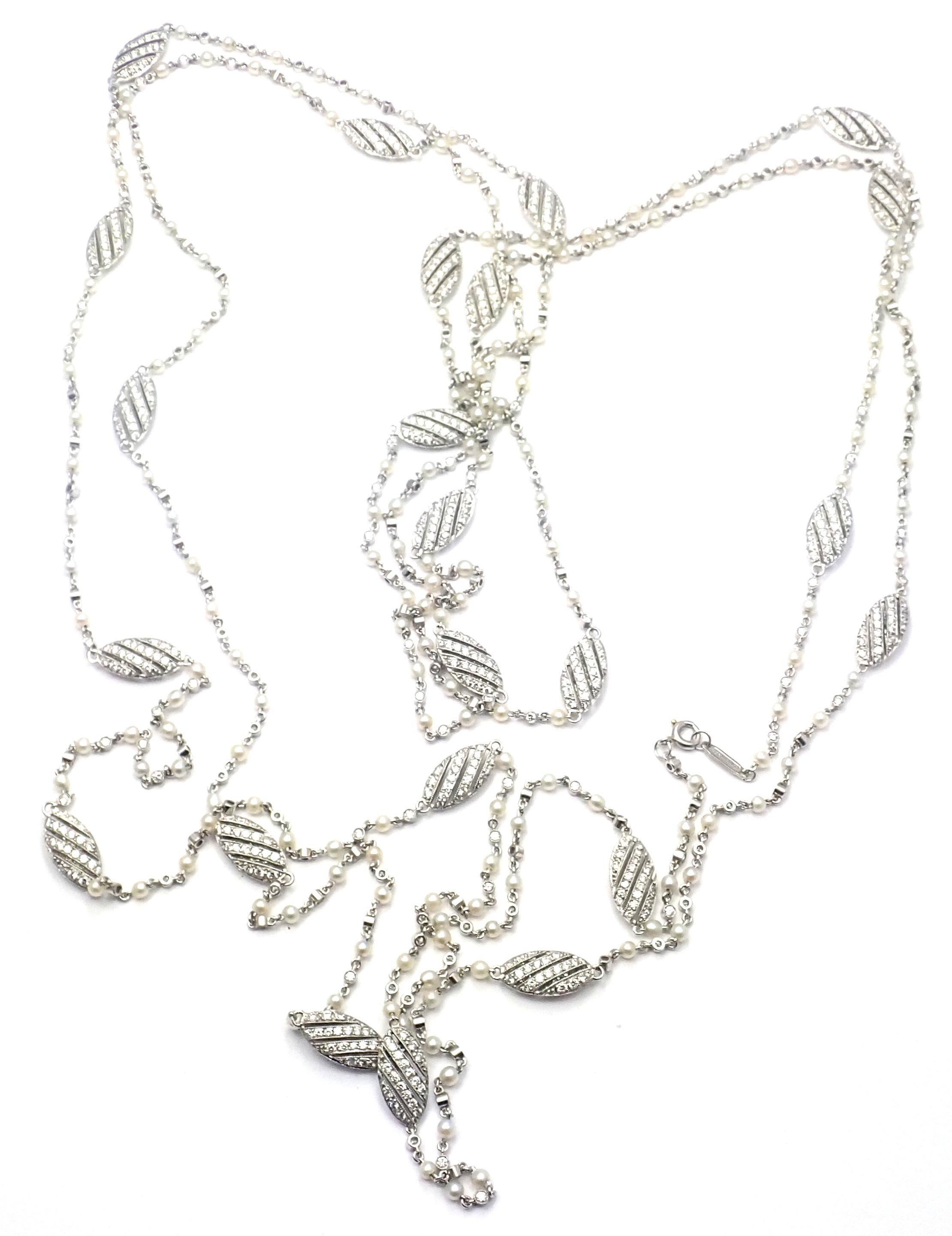 Vintage Tiffany & Co. Diamond Seed Pearl Long Platinum Necklace 3