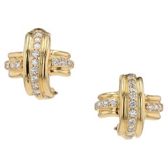 Vintage Tiffany & Co Diamond Signature "X" 18k Gold Earrings Retired Design