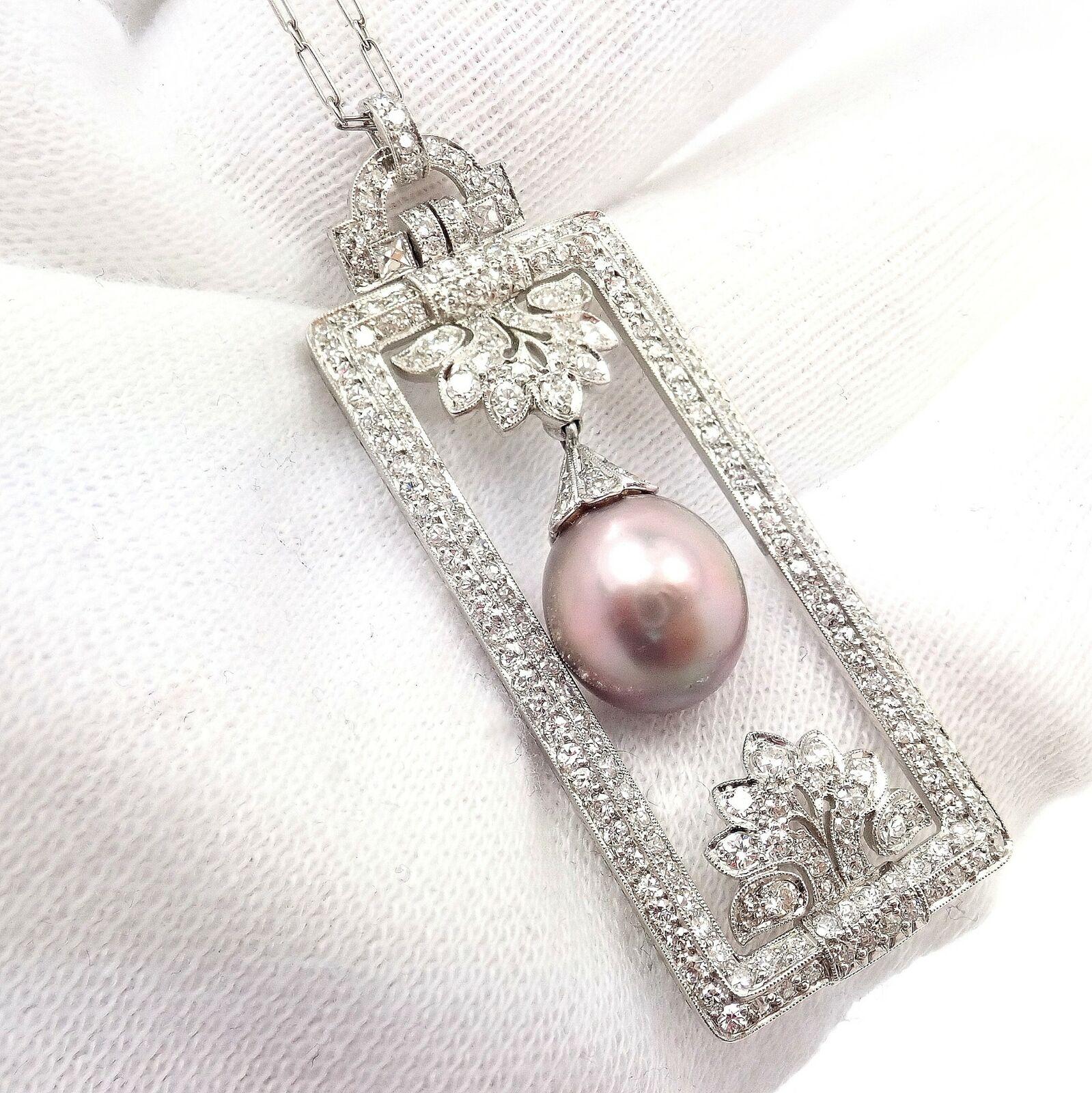 Vintage Tiffany & Co. Diamond Tahitian Pearl Platinum Pendant Necklace 3