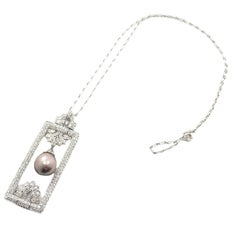Vintage Tiffany & Co. Diamond Tahitian Pearl Platinum Pendant Necklace