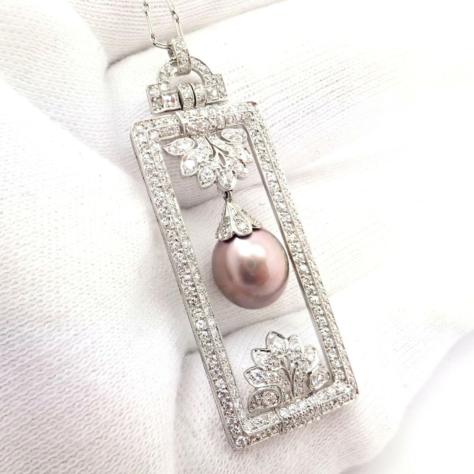 Women's or Men's Vintage Tiffany & Co. Diamond Tahitian Pearl Platinum Pendant Necklace