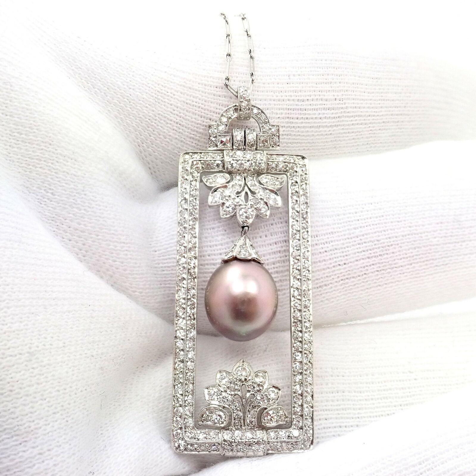 Vintage Tiffany & Co. Diamond Tahitian Pearl Platinum Pendant Necklace 1