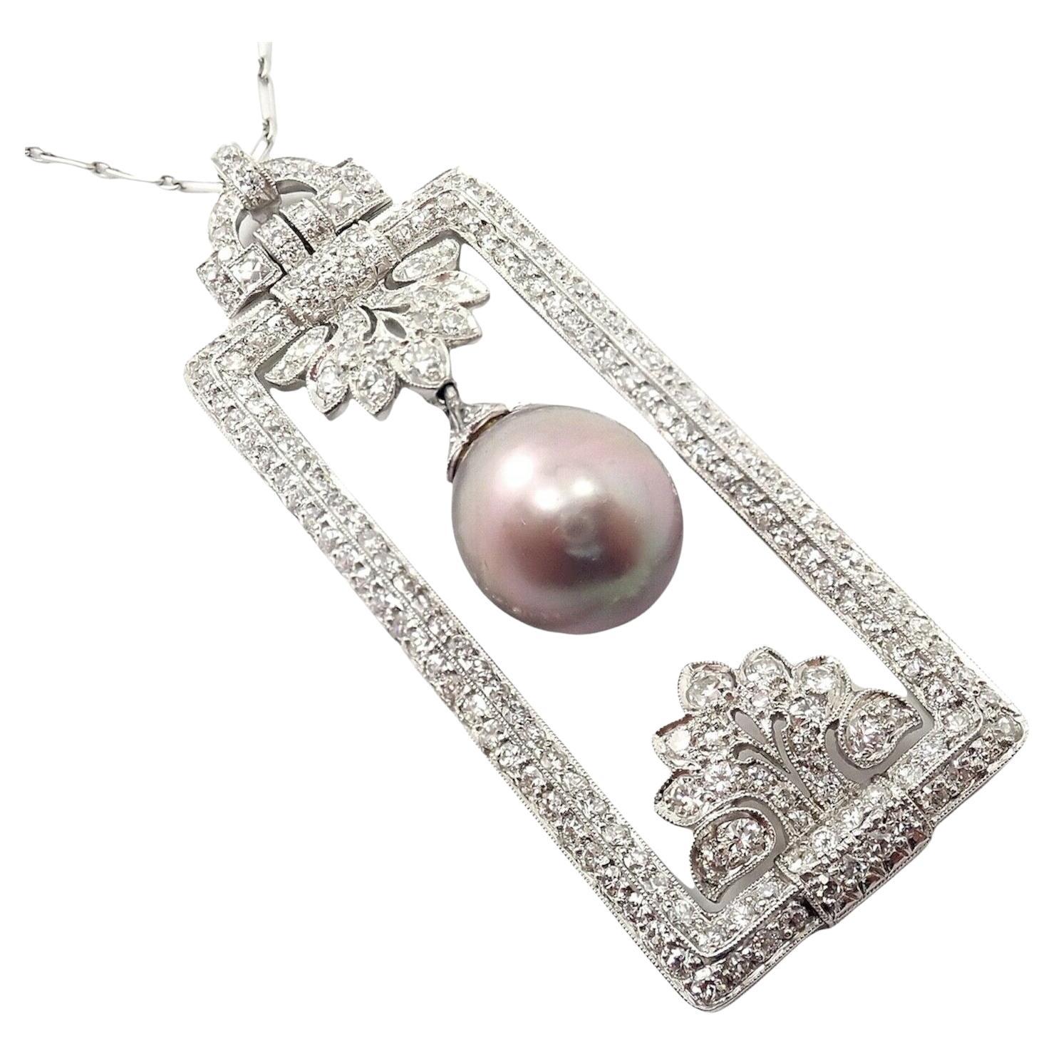 Vintage Tiffany & Co. Diamond Tahitian Pearl Platinum Pendant Necklace