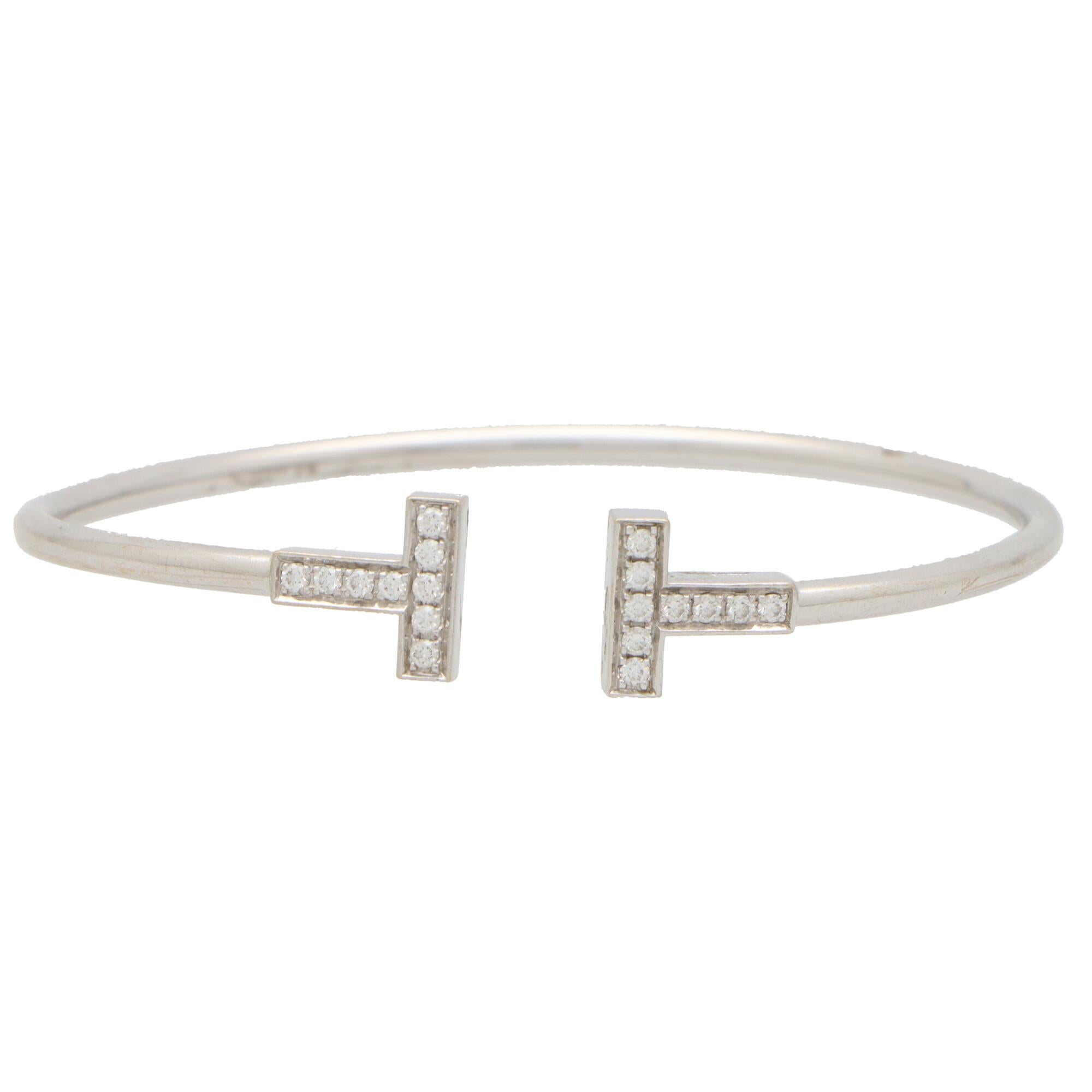 Modern Vintage Tiffany & Co. Diamond ‘Tiffany T’ Wire Bangle in 18k White Gold