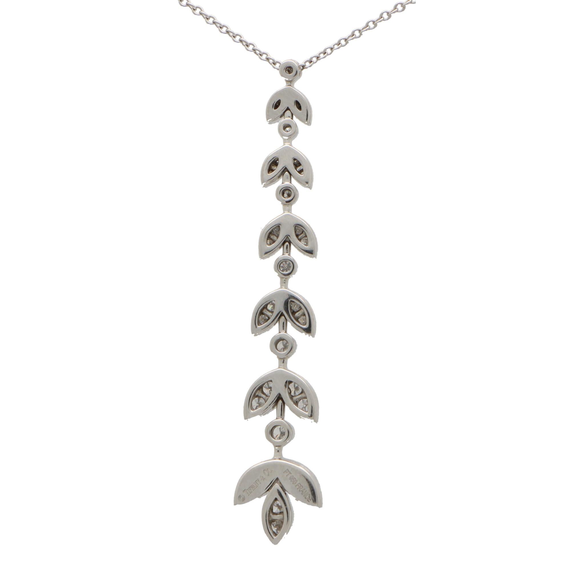 Round Cut Vintage Tiffany & Co. Diamond ‘Wisteria’ Pendant Necklace Set in Platinum