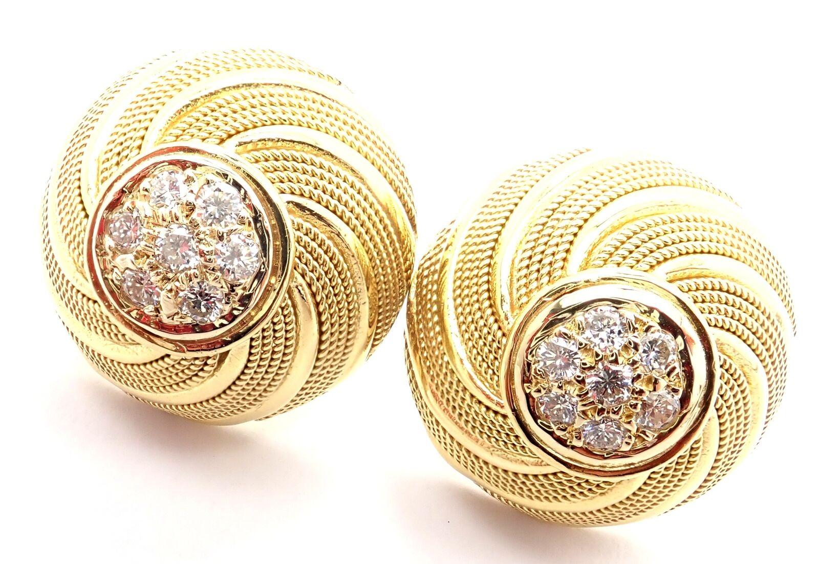 18k Yellow Gold Vintage Diamond Earrings by Tiffany & Co. 
With 14 round brilliant cut diamonds VS1 clarity, G color total weight approximately .50ct 
These earrings are made for pierced ears.
Details: 
Weight: 18.2 grams
Dimensions: 20mm
Stamped