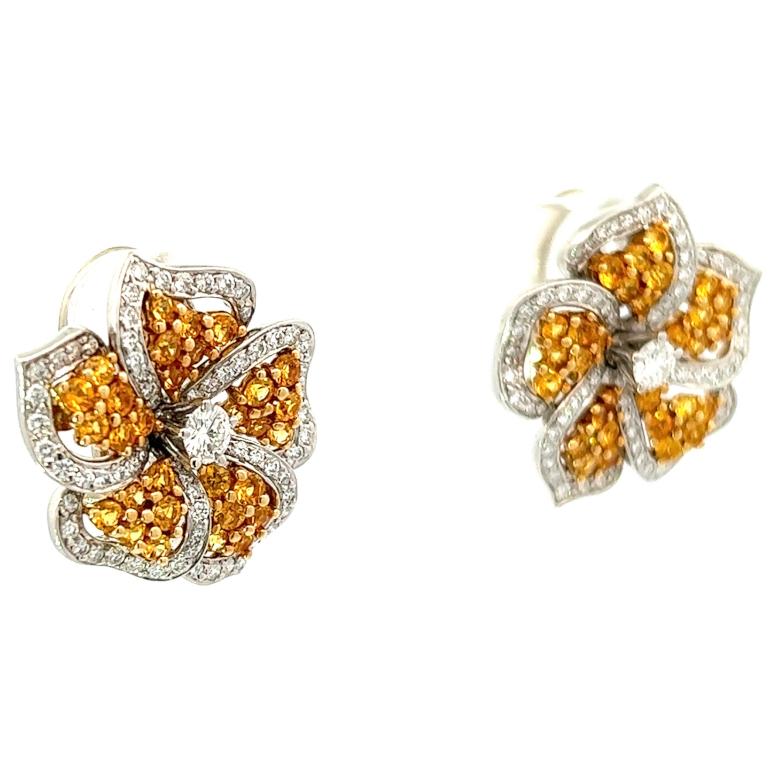 Women's or Men's Vintage Tiffany & Co. Diamond Yellow Sapphire Platinum Flower Earrings