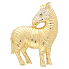 Vintage Tiffany & Co. Diamond Zebra Brooch Set in 18k Yellow Gold 