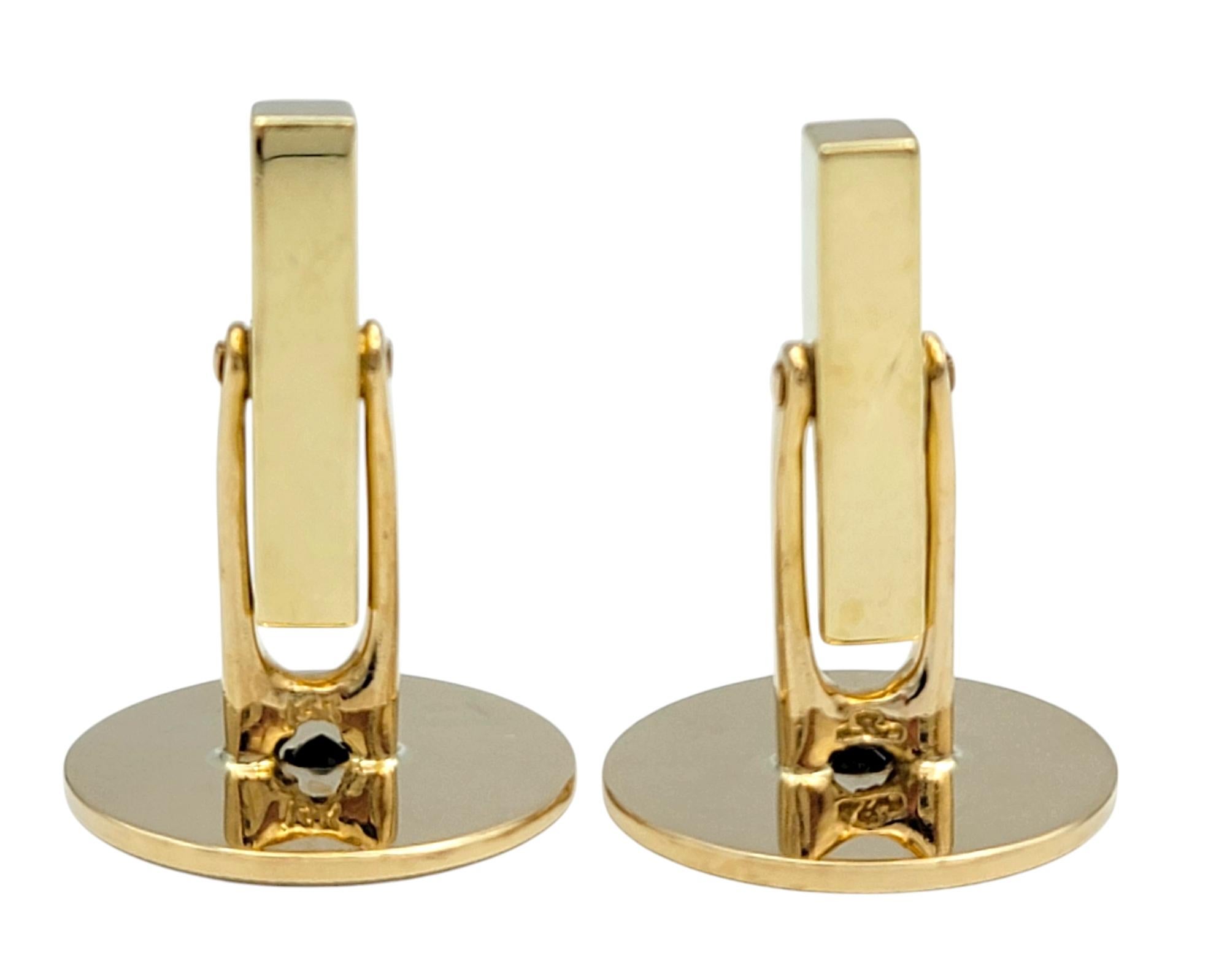 Round Cut Vintage Tiffany & Co. Disc Style 14 Karat Yellow Gold Cufflinks with Sapphires For Sale